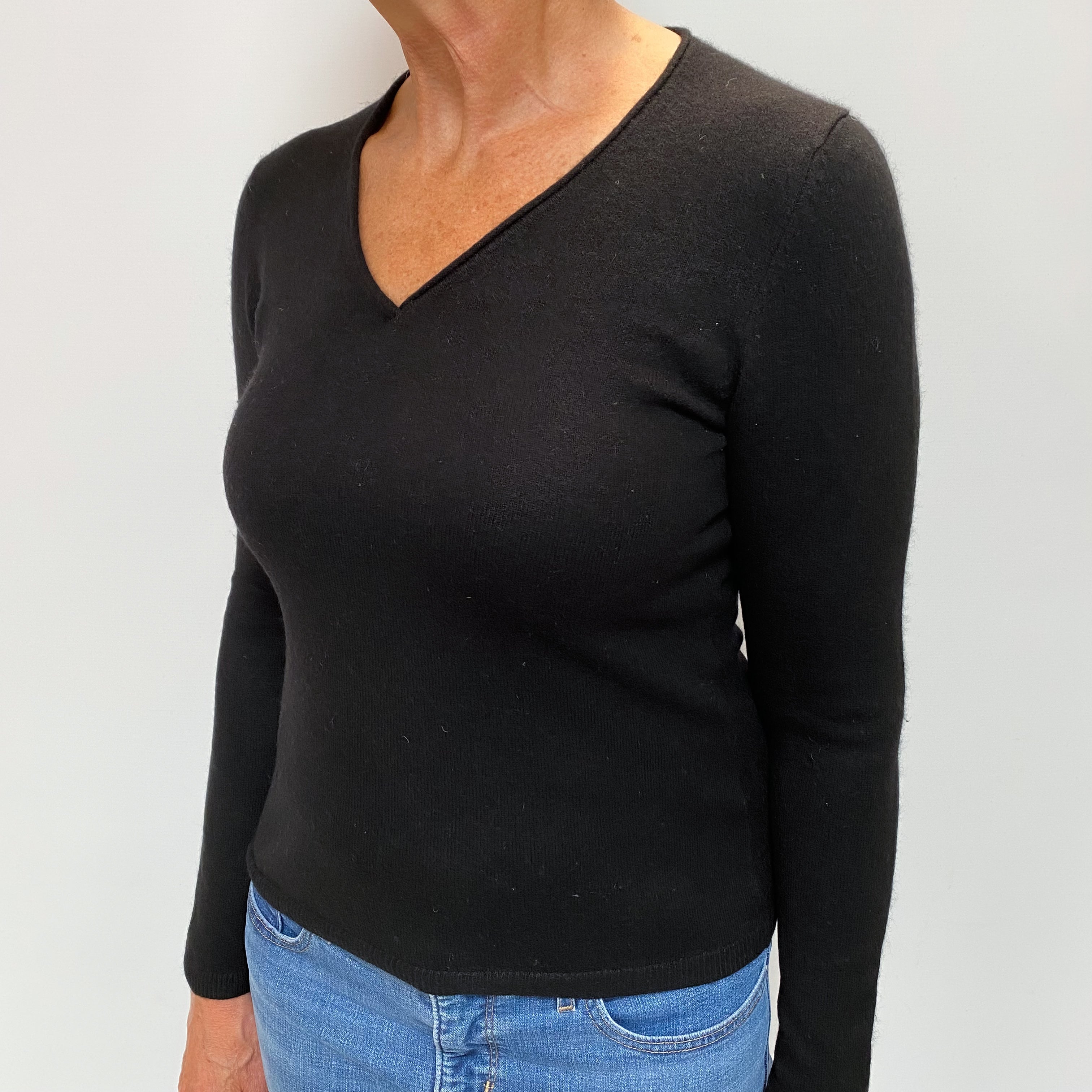 Black Cashmere V Neck Jumper Medium