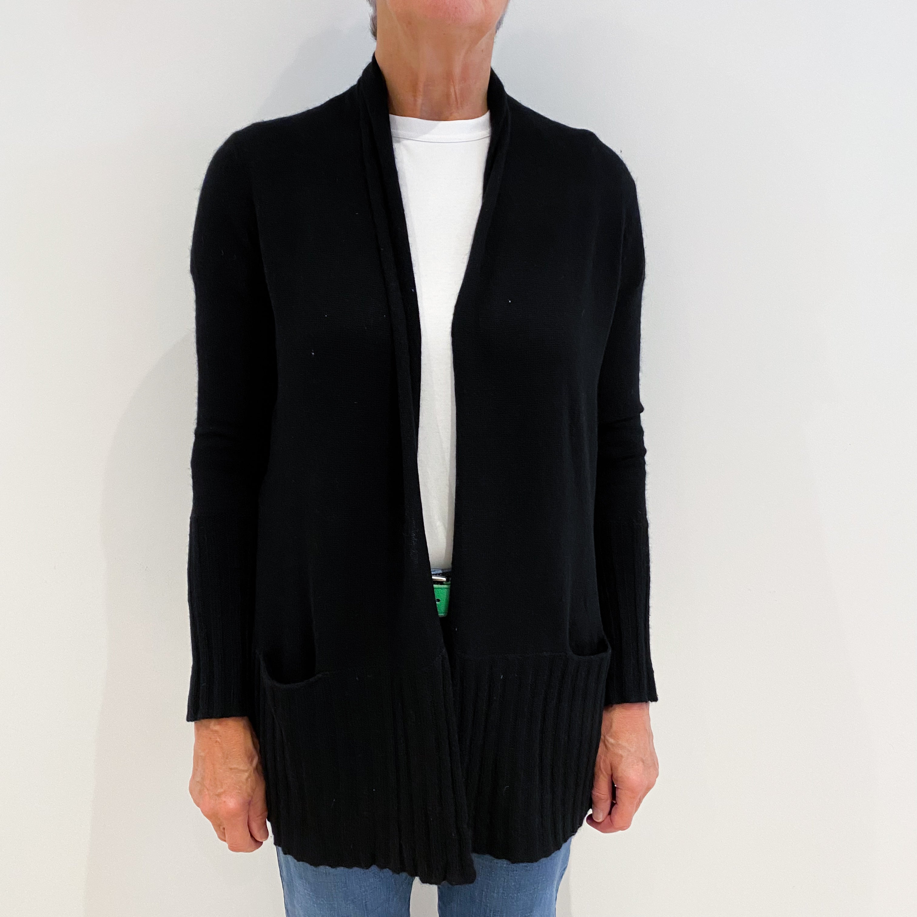 Black Lightweight Cashmere Edge To Edge Cardigan Medium