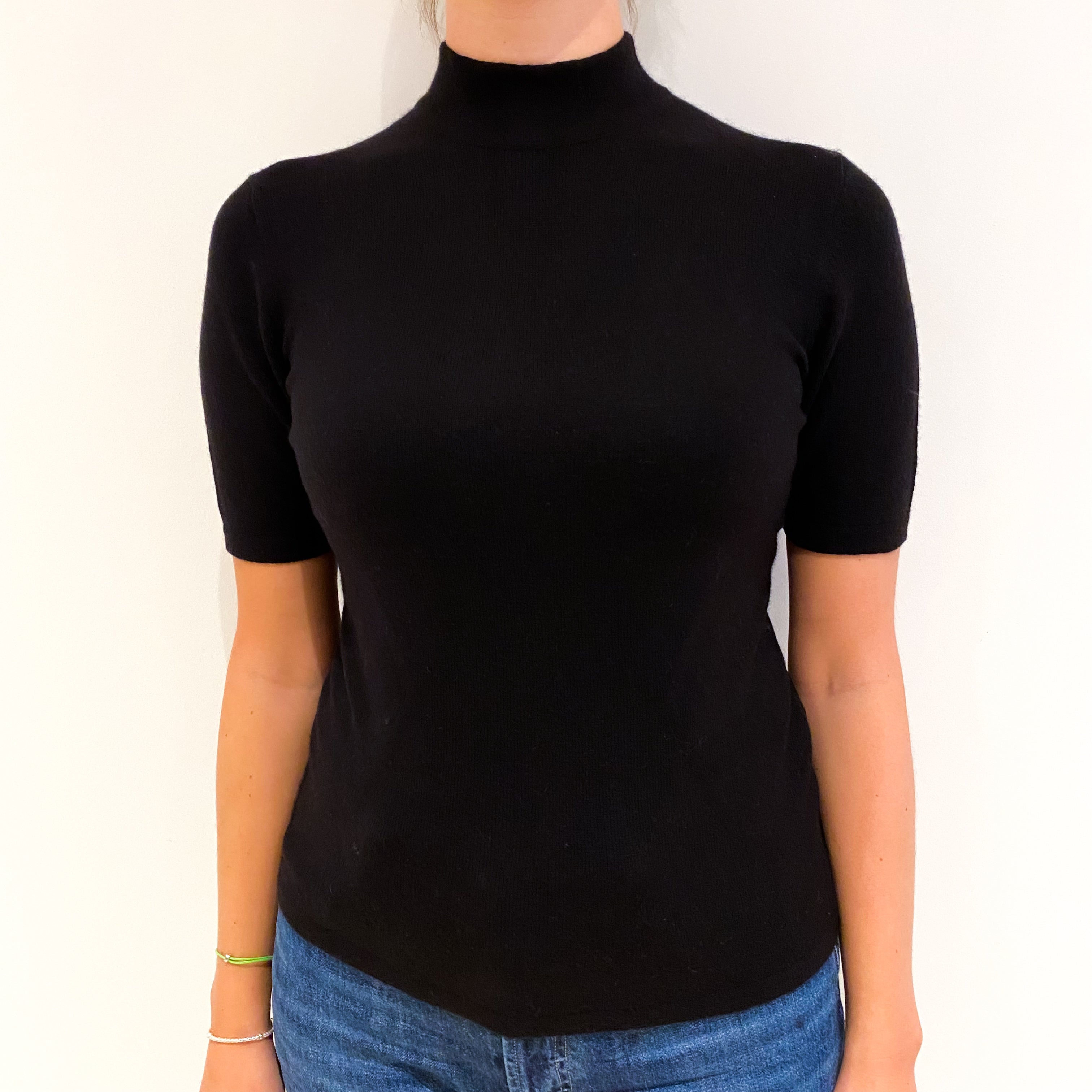 Black Cashmere Turtleneck Short Sleeve Jumper Small