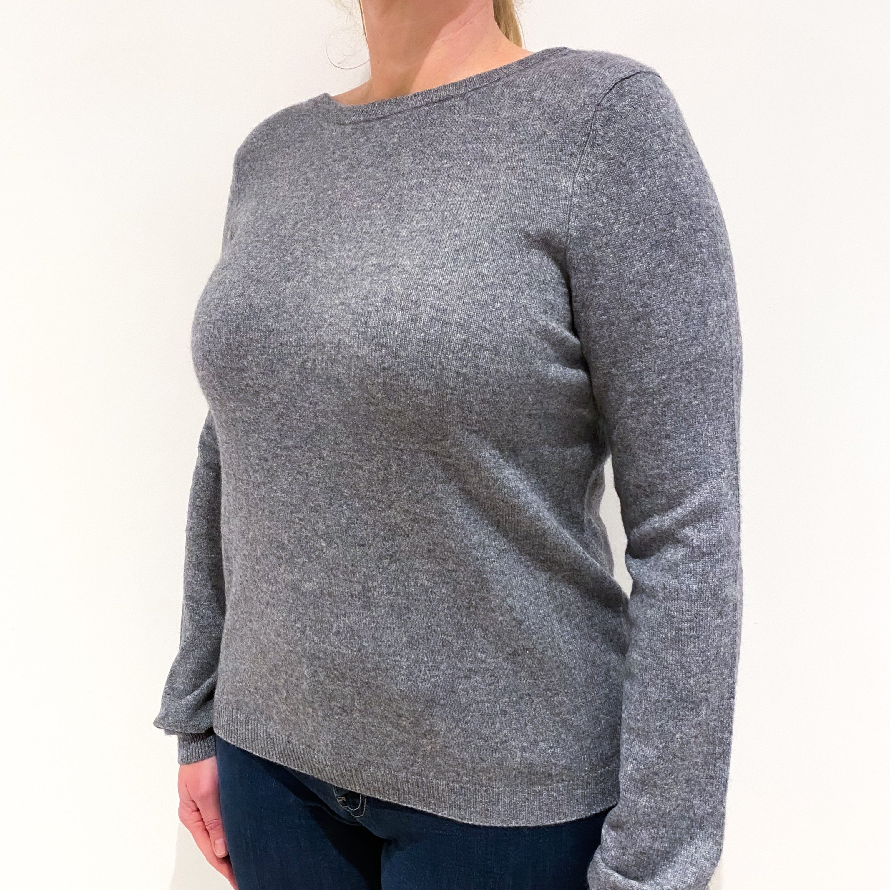Steel Grey Low Backed Cashmere Crew Neck Jumper Large