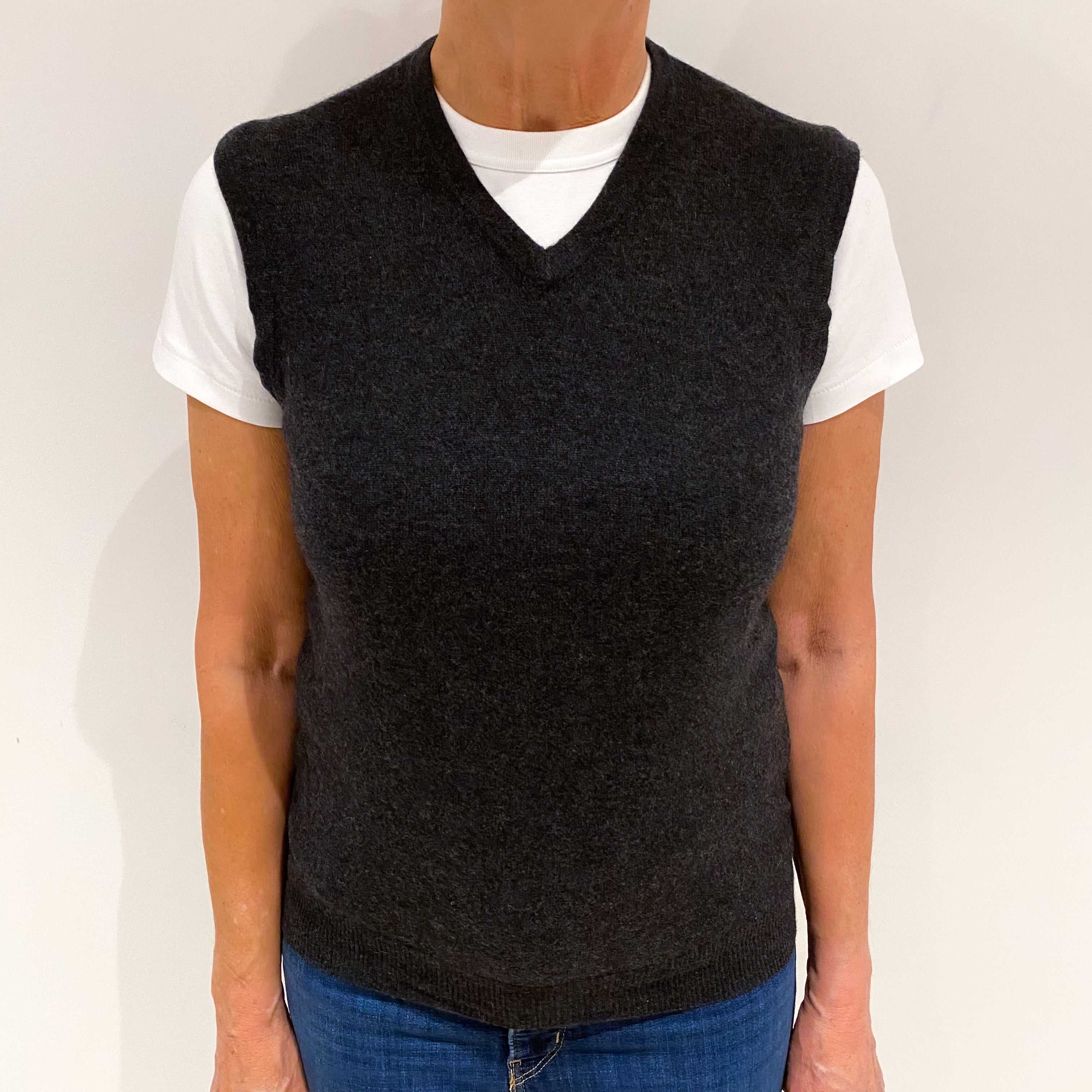 Dark Slate Grey Cashmere V Neck Jumper Medium