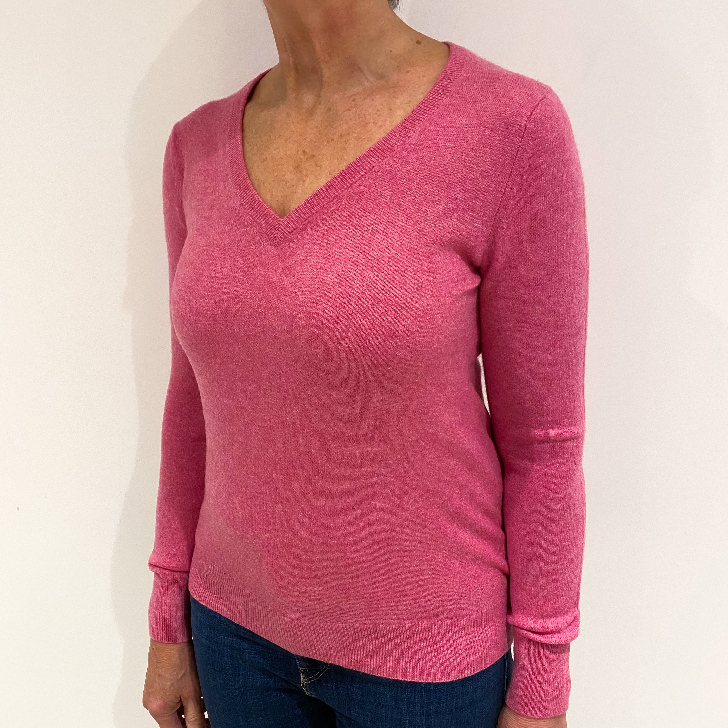 Sweet Pea Pink Cashmere V Neck Jumper Medium