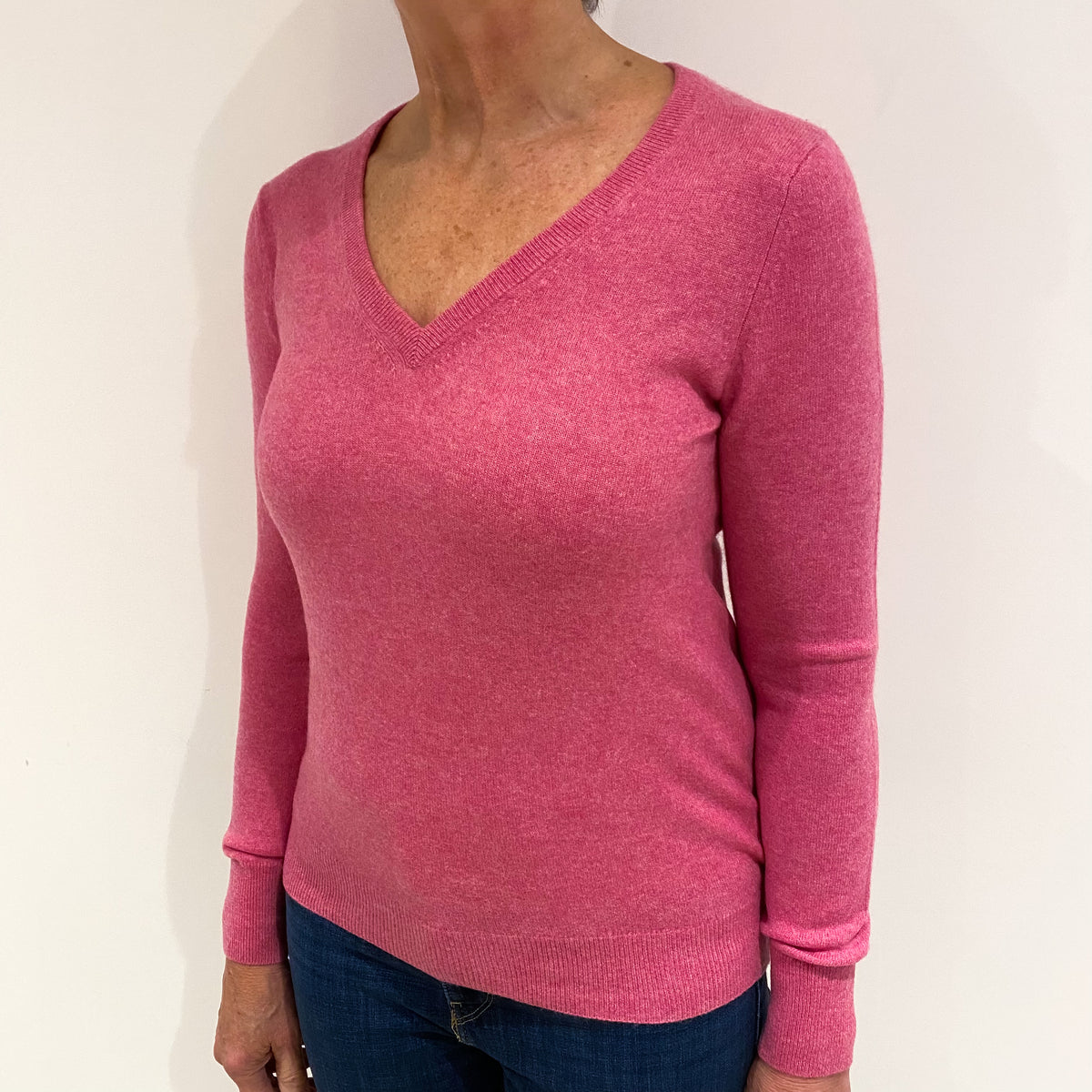 Sweet Pea Pink Cashmere V Neck Jumper Medium