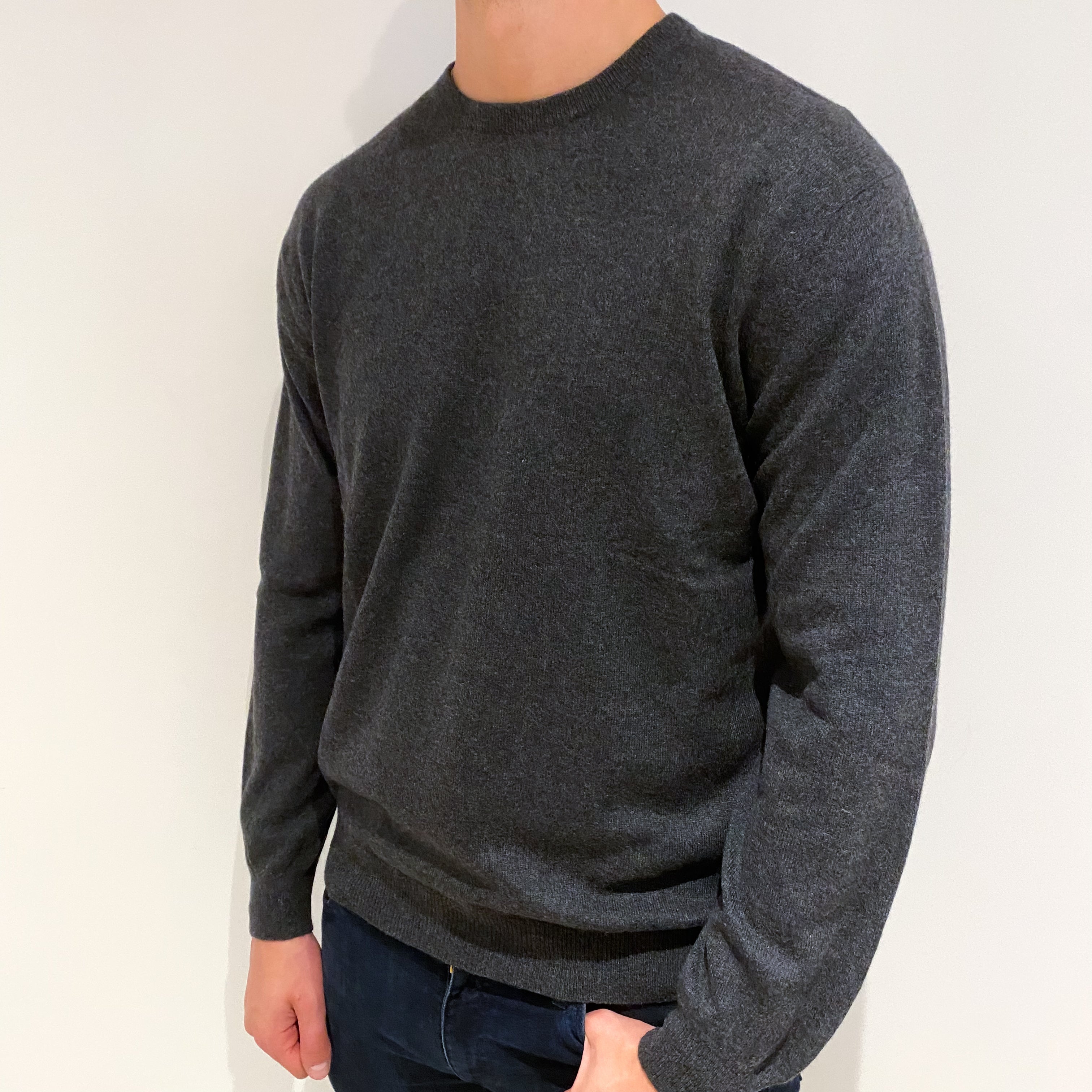 Men's Dark Slate Grey Cashmere Crew Neck Jumper Extra Large
