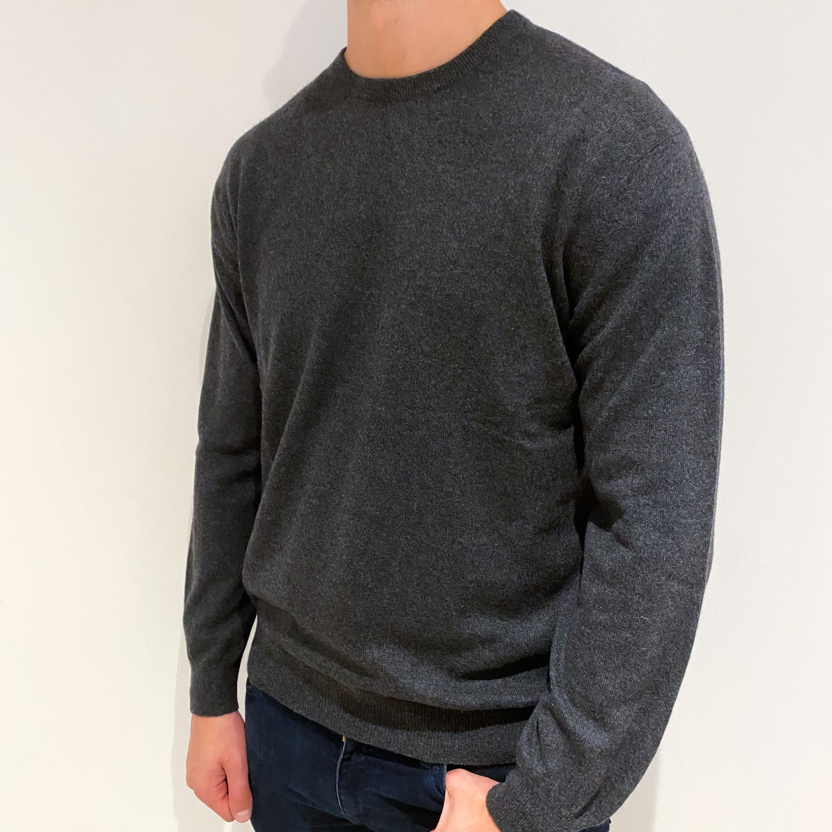 Men's Dark Slate Grey Cashmere Crew Neck Jumper Extra Large
