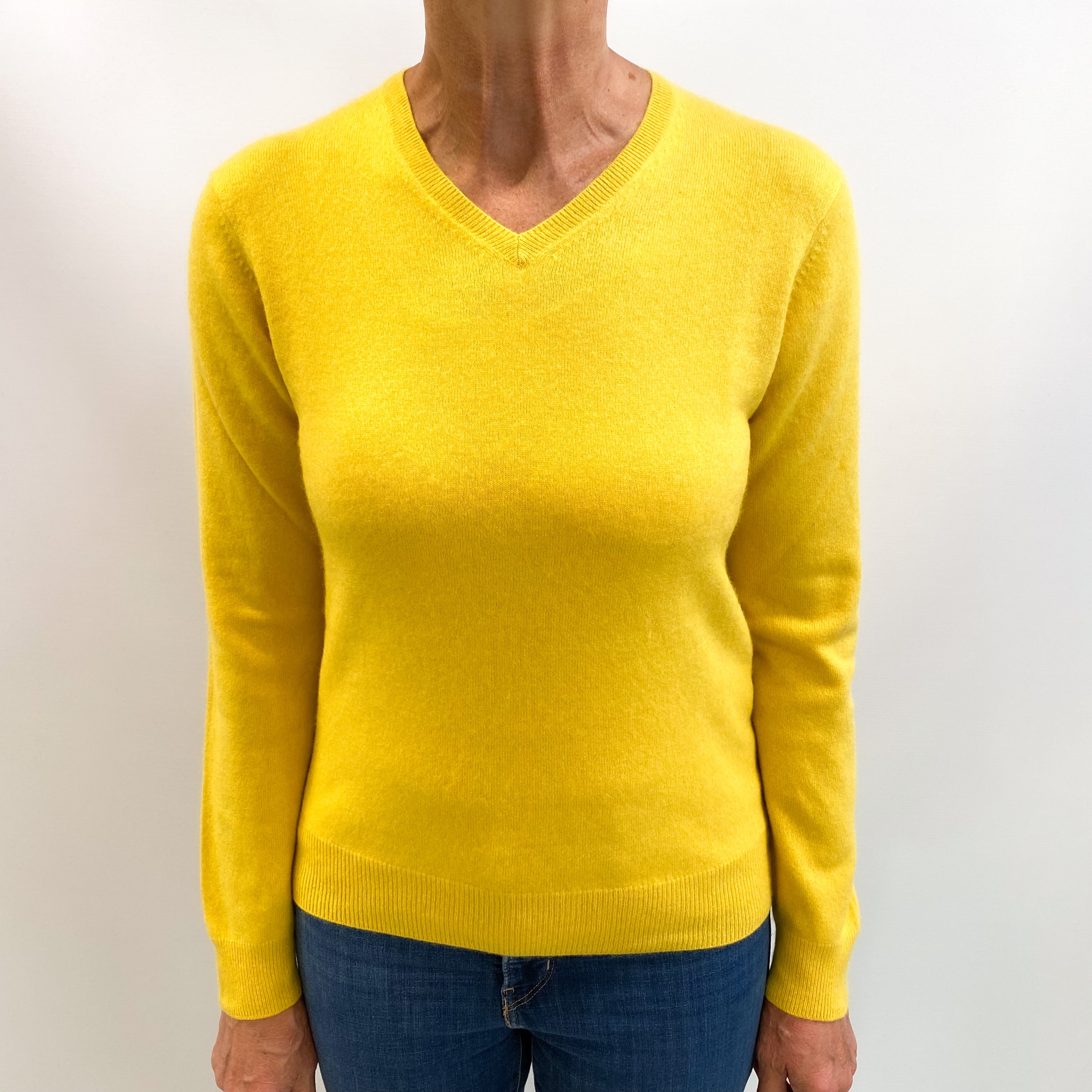 Sunshine Yellow Cashmere V Neck Jumper Medium