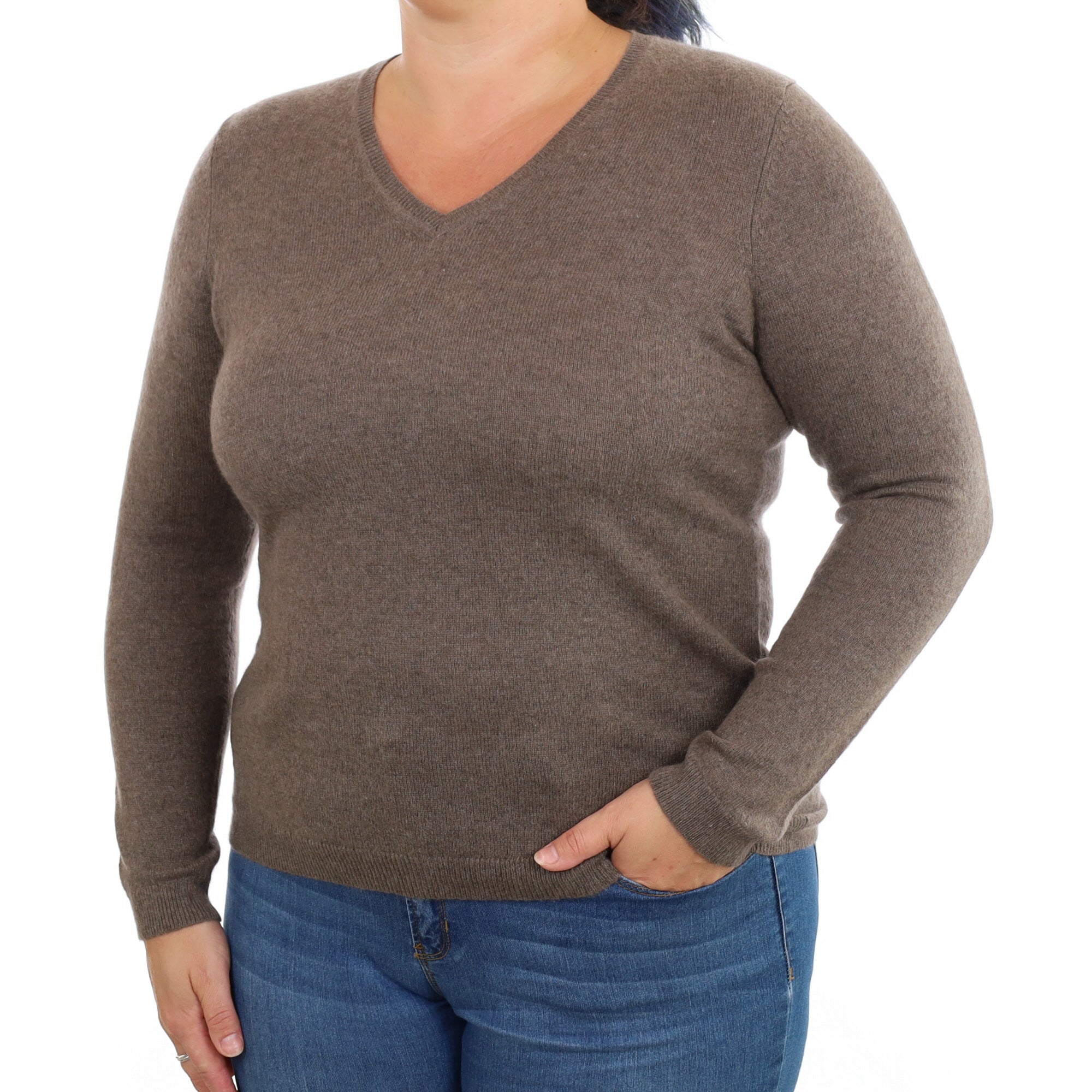 Donkey Brown Cashmere V Neck Jumper Large