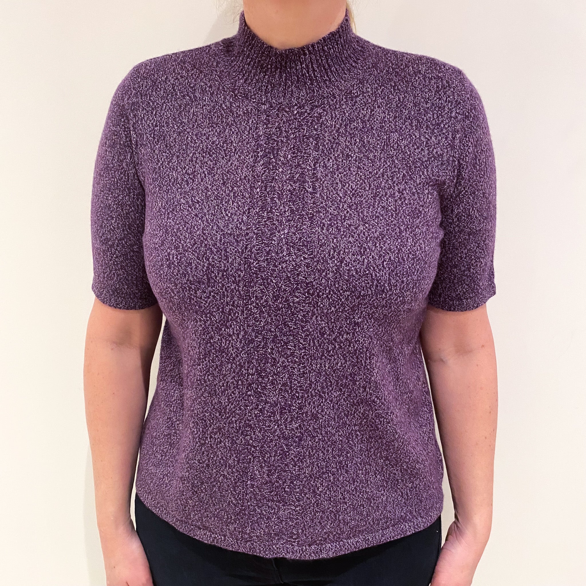 Blueberry Purple Cashmere Short Sleeved Turtle Neck Jumper Large