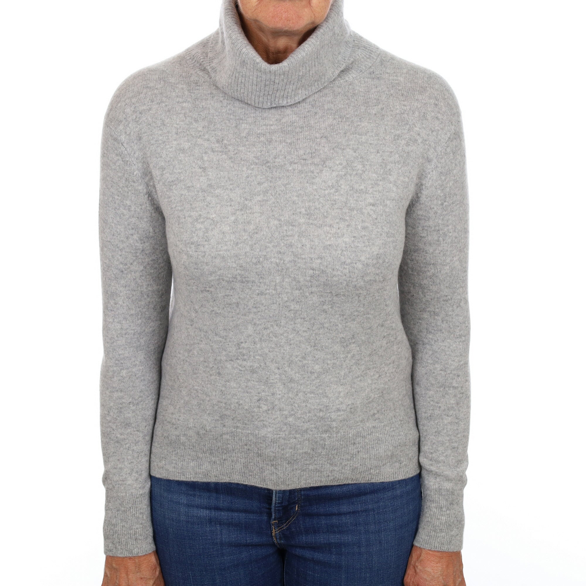 Smoke Grey Cashmere Polo Neck Jumper Medium