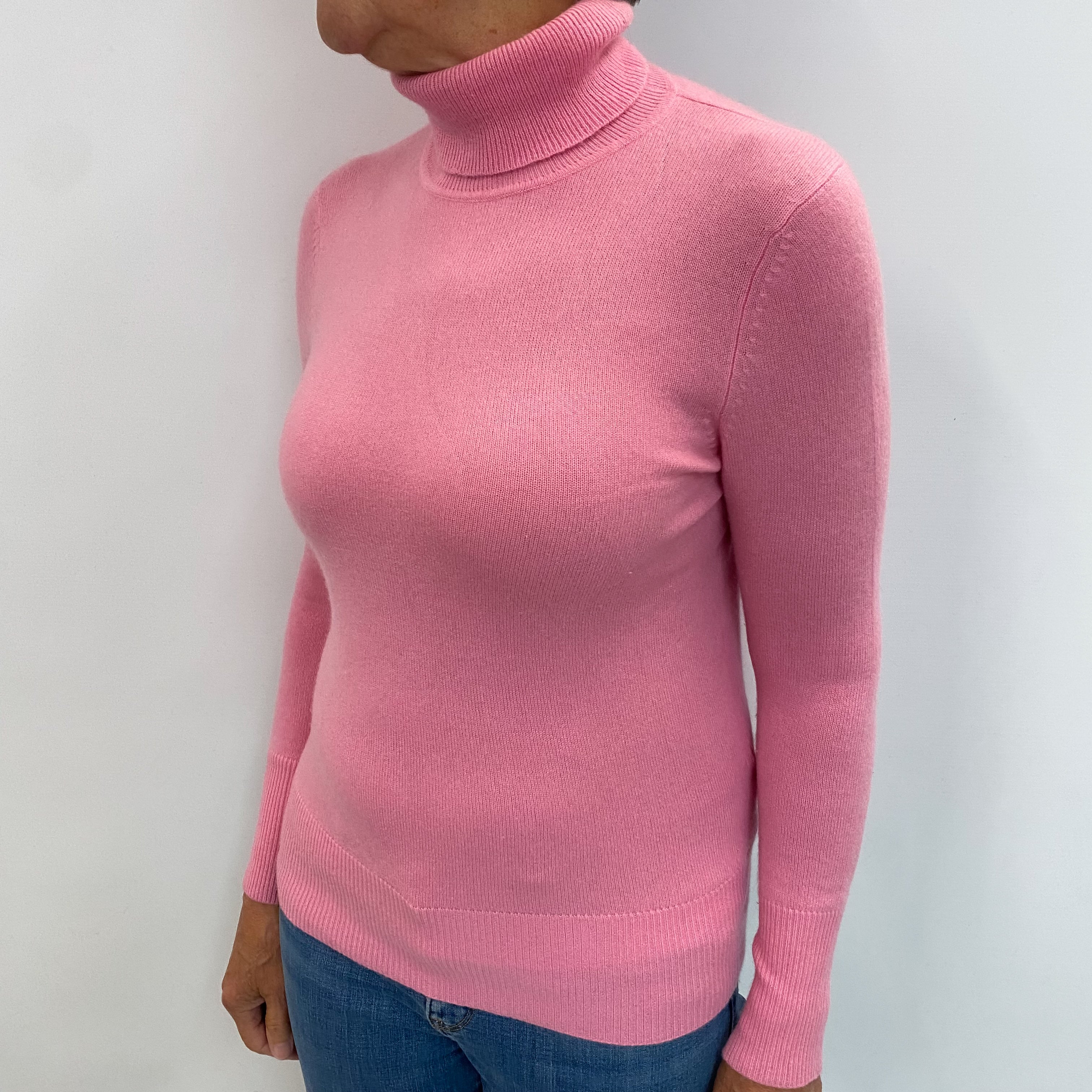 Bubblegum Pink Cashmere Polo Neck Jumper Medium