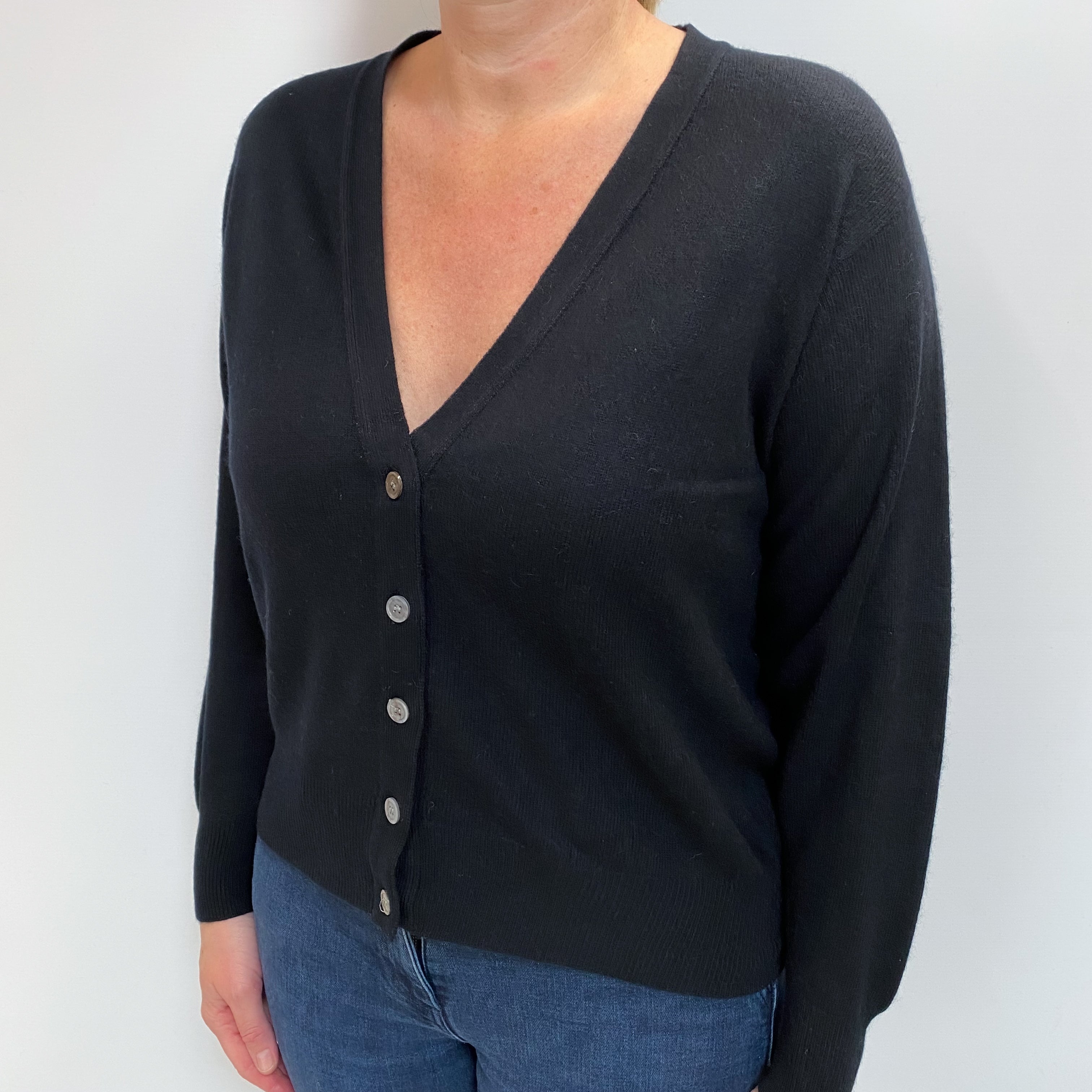 Black Cashmere V-Neck Cardigan Large