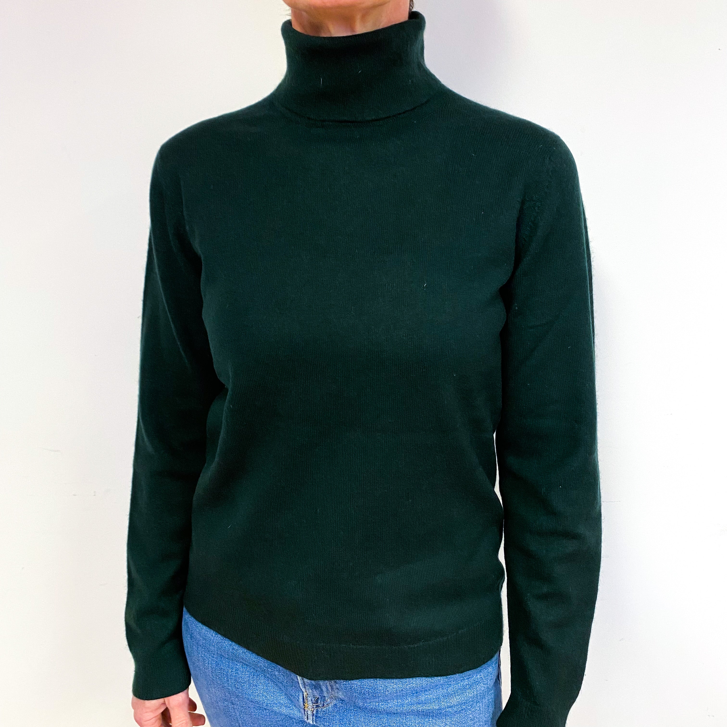 Dark Khaki Green Cashmere Polo Neck Jumper Medium