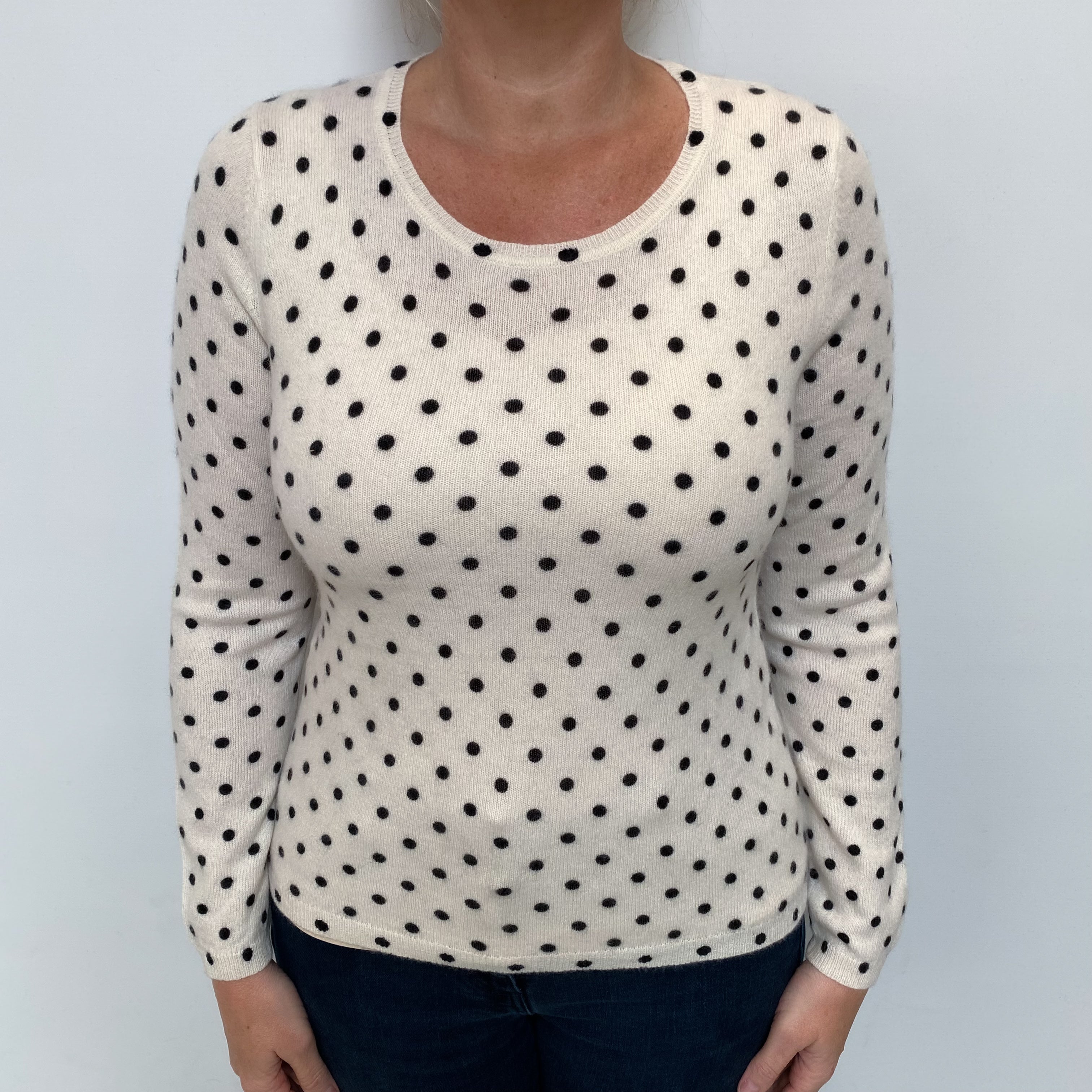 Ivory Black Dotty Cashmere Crew Neck Jumper Large