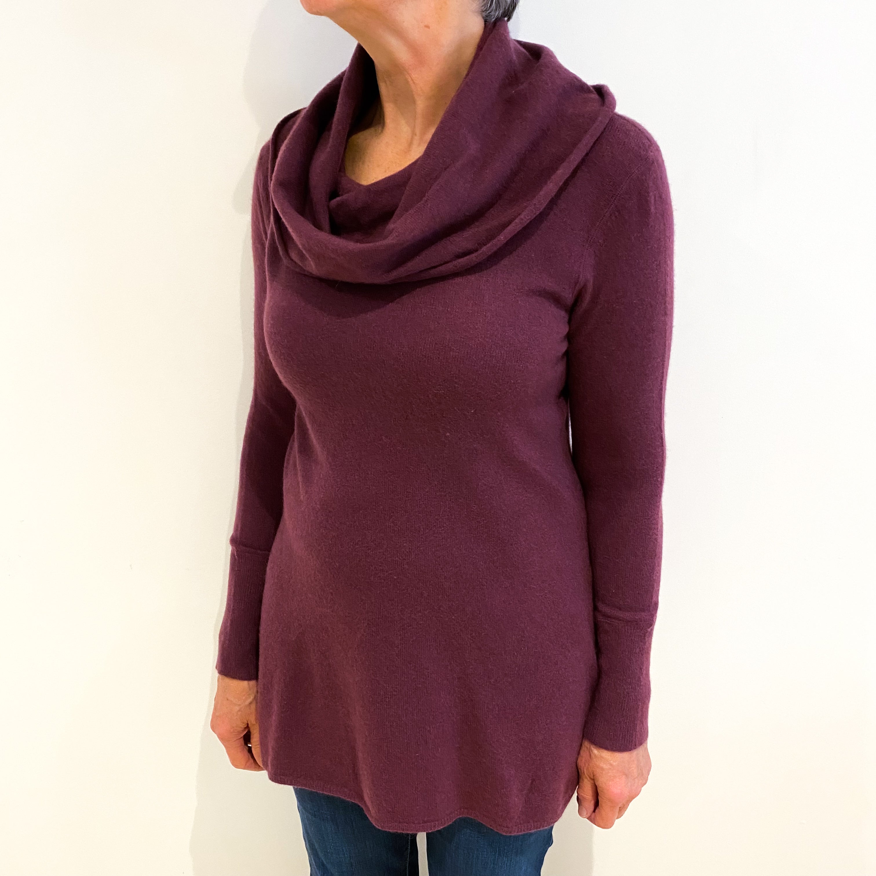 Grape Purple Cashmere Cowl Neck Jumper Medium