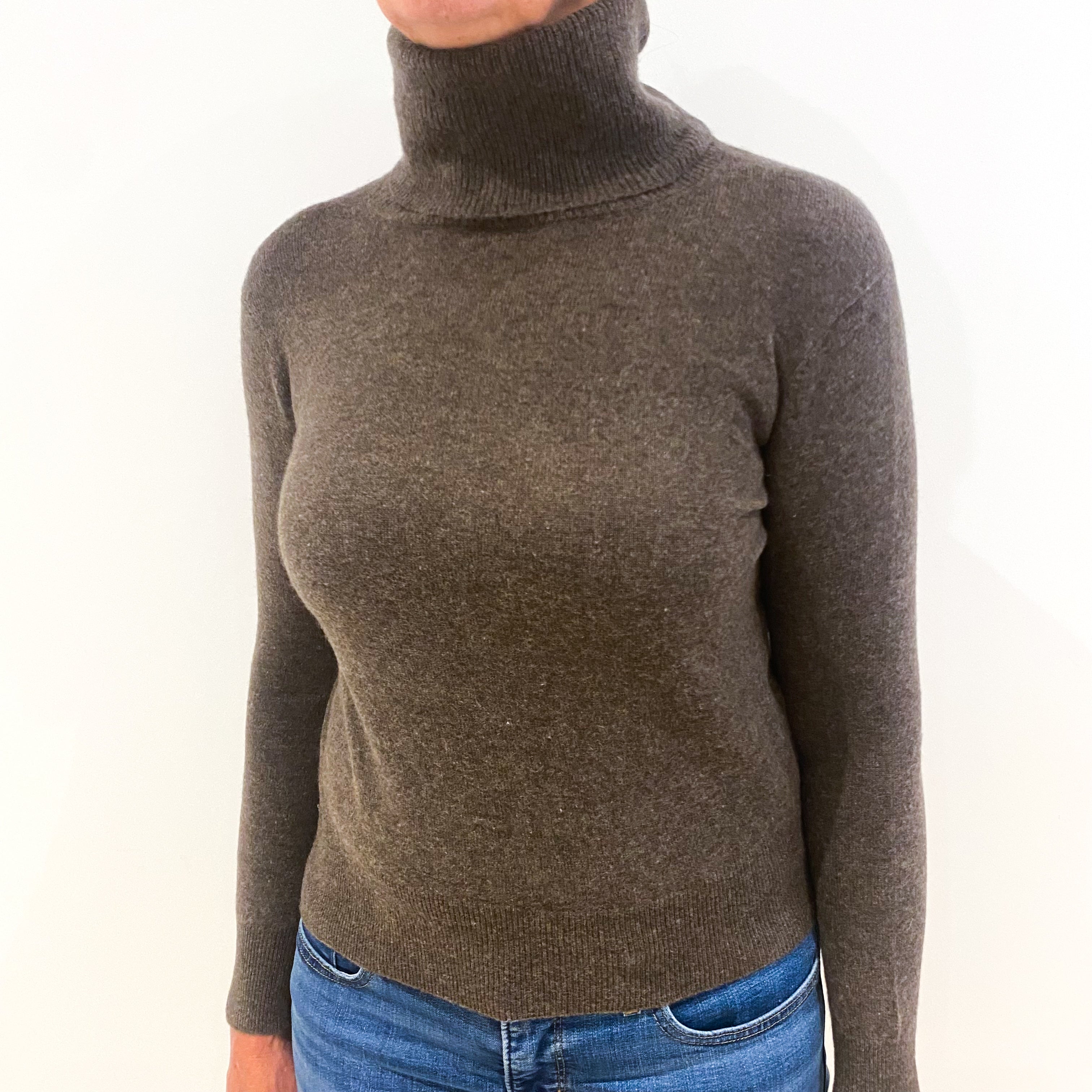 Muted Brown Cashmere Polo Neck Jumper Medium
