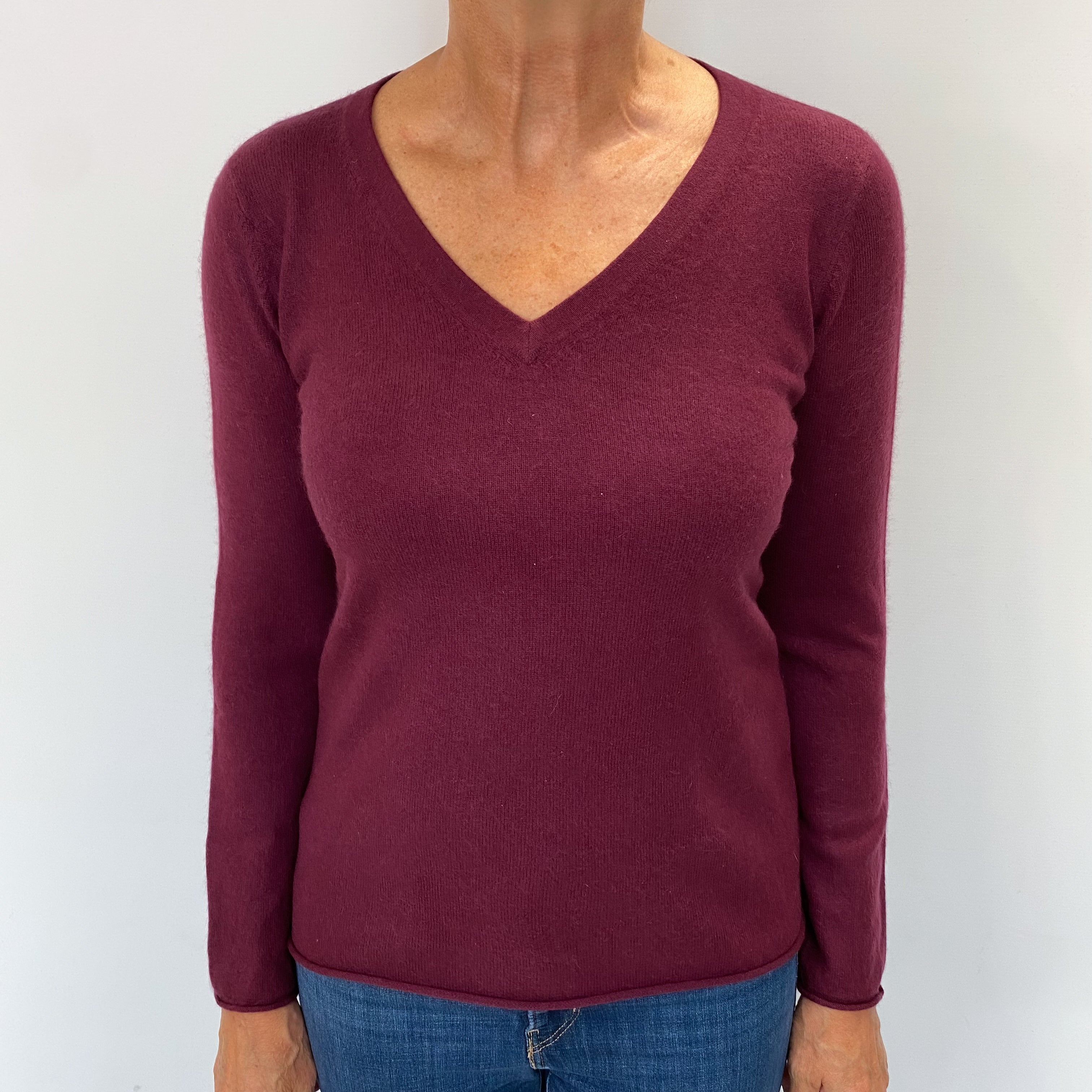 Mulberry Purple Cashmere V Neck Jumper Medium