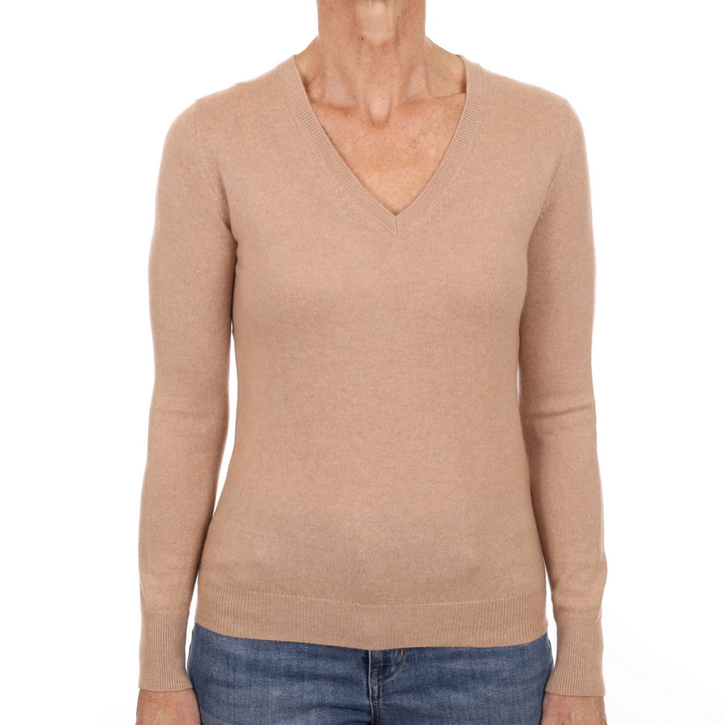 Nude Beige Cashmere V Neck Jumper Small