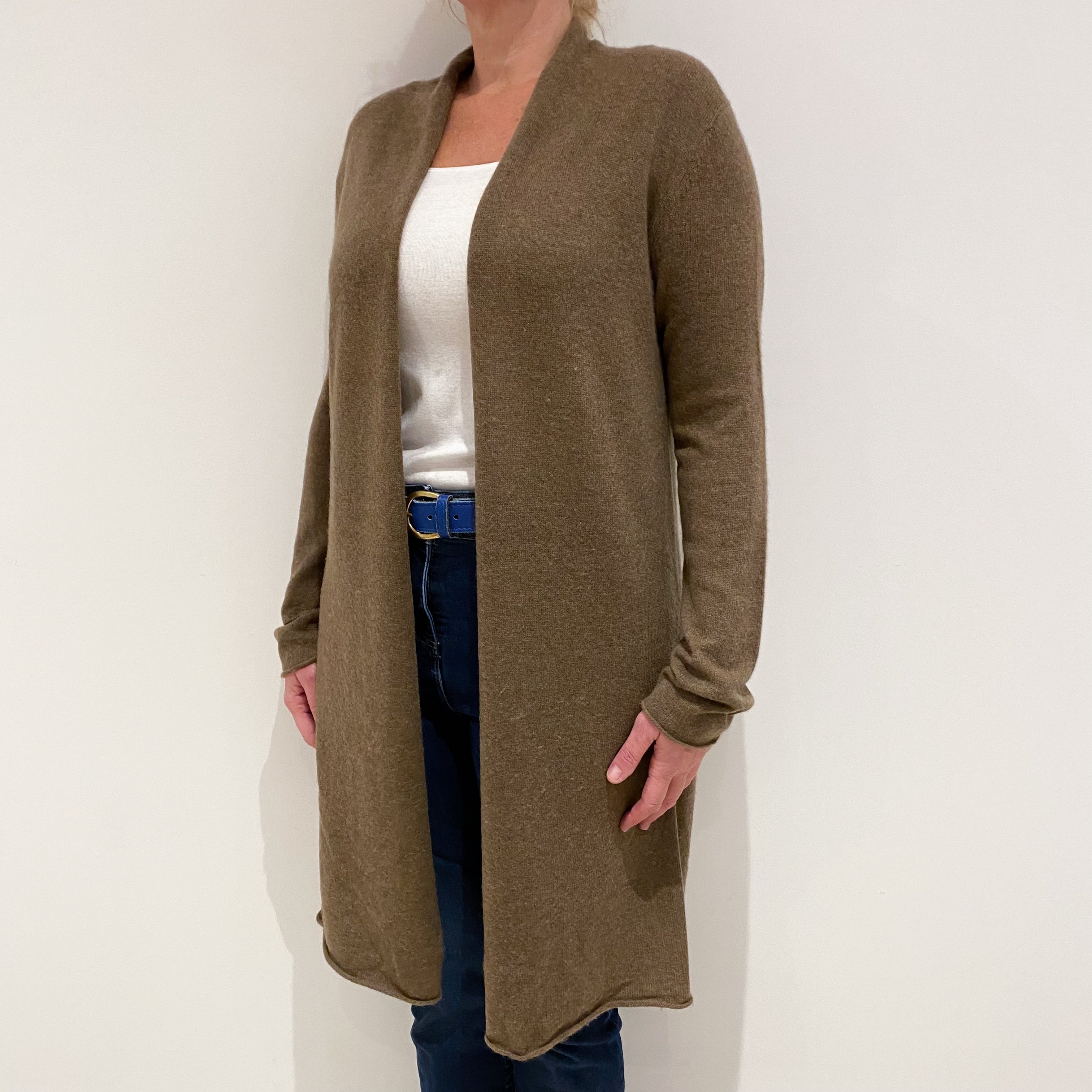 Toffee Brown Cashmere Edge to Edge Cardigan Large