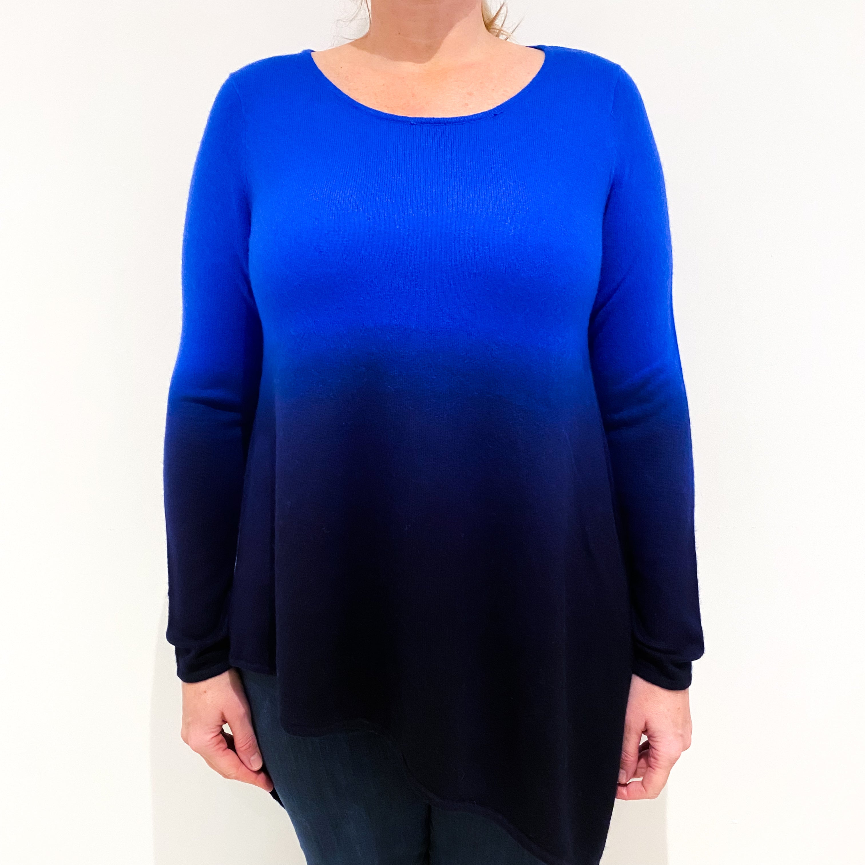 Royal Navy Blue Ombre Cashmere Crew Neck Jumper Large