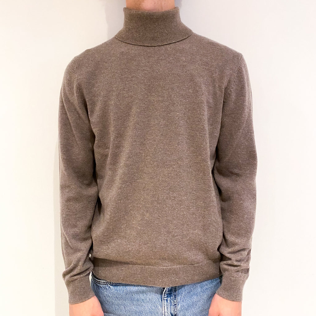 Men's Mink Brown Cashmere Polo Neck Jumper Large