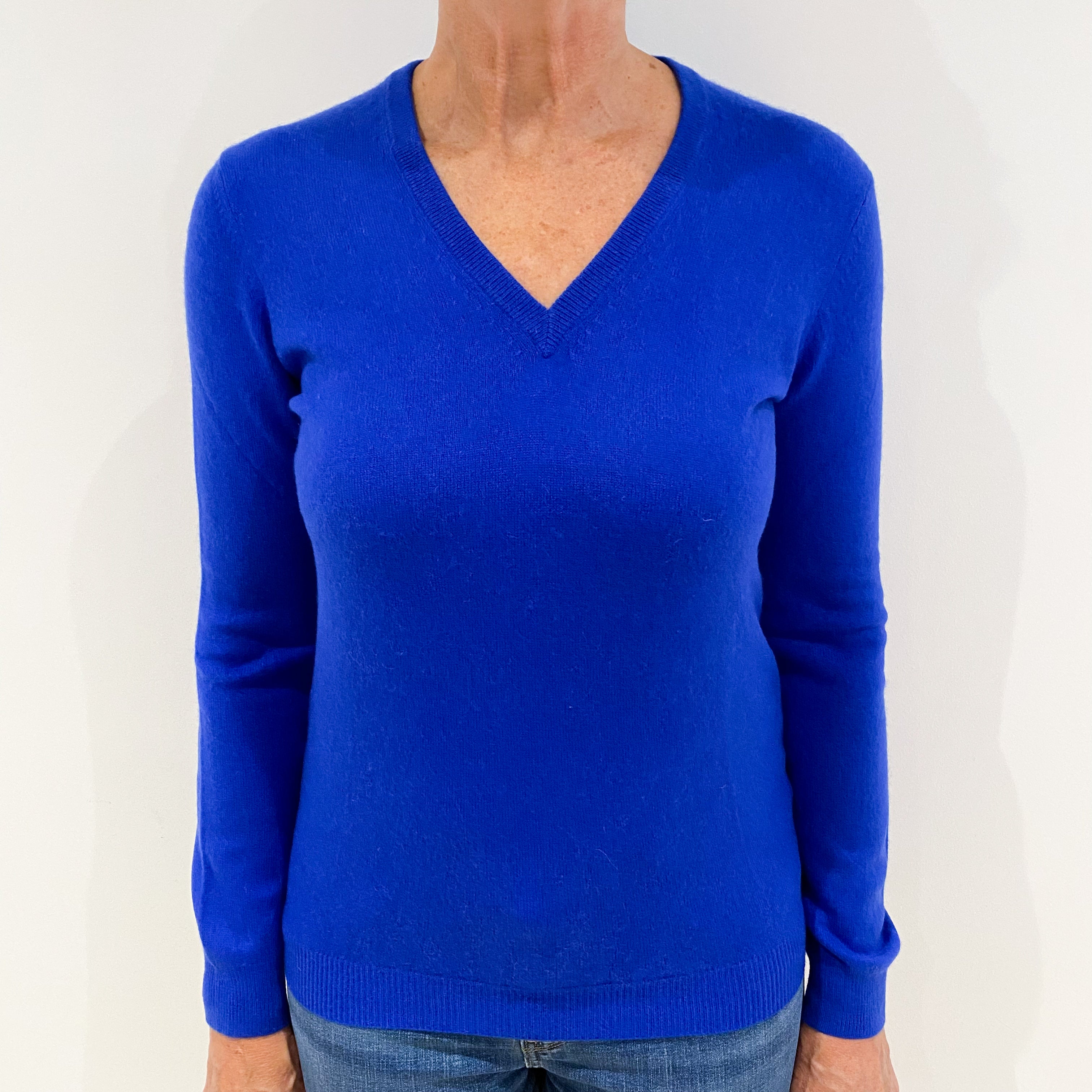 Cobalt Blue Cashmere V-Neck Jumper Medium