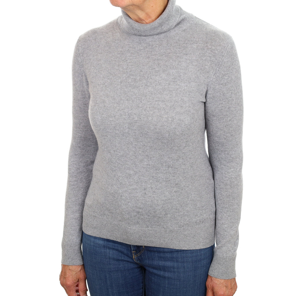 Ash Grey Cashmere Polo Neck Jumper Medium