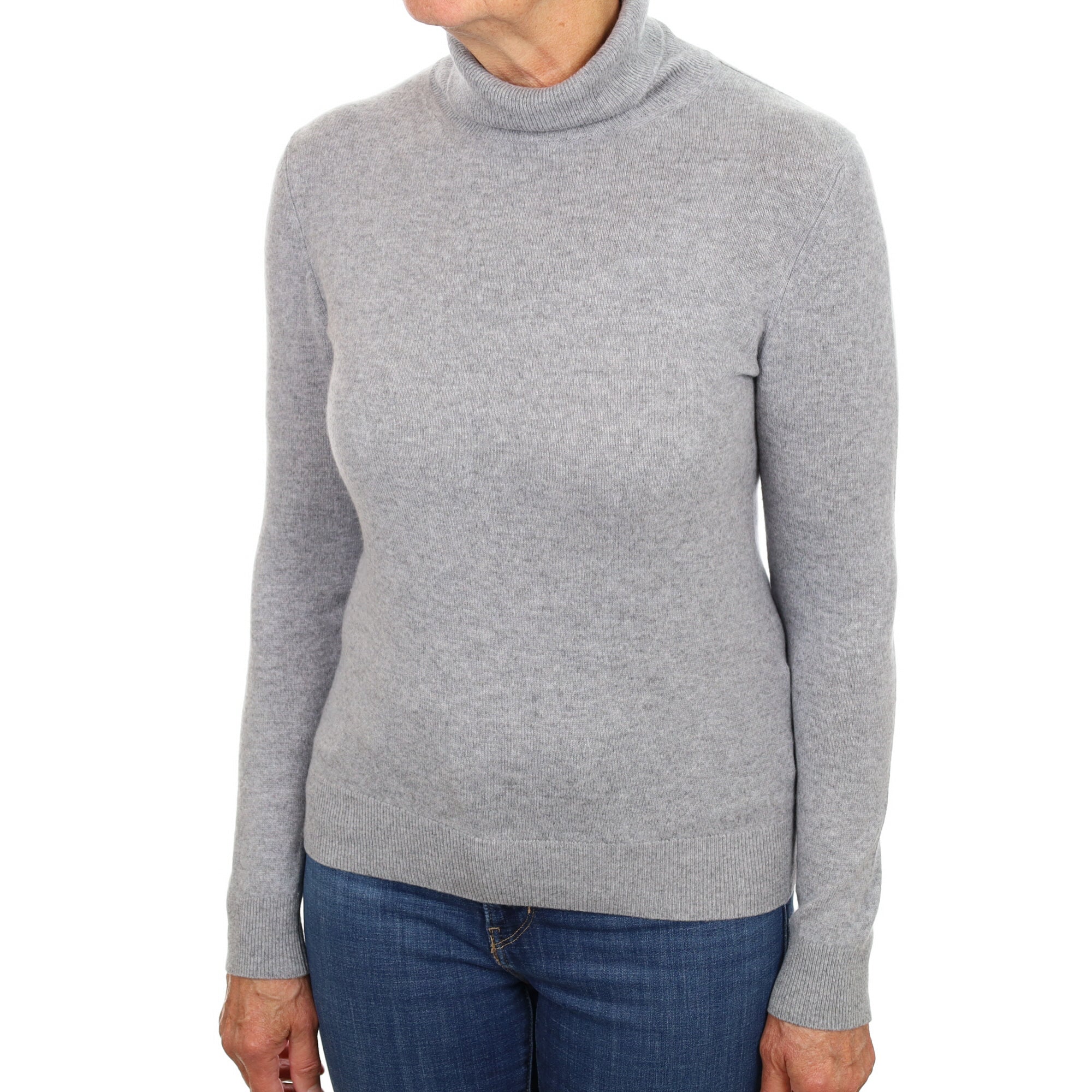 Ash Grey Cashmere Polo Neck Jumper Medium