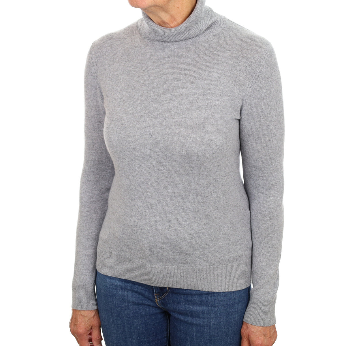 Ash Grey Cashmere Polo Neck Jumper Medium