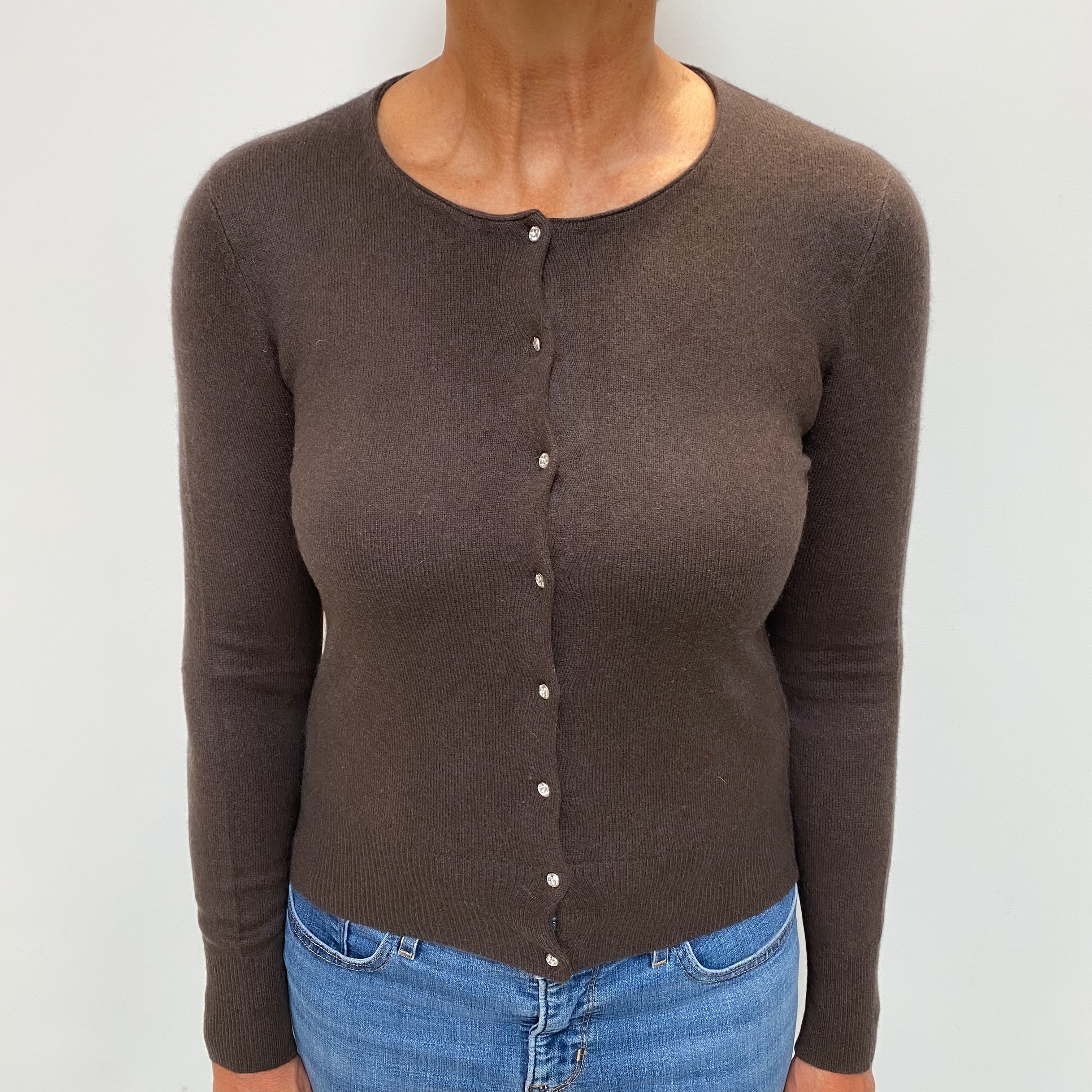 Peppercorn Brown Cashmere Crew Neck Cardigan Medium