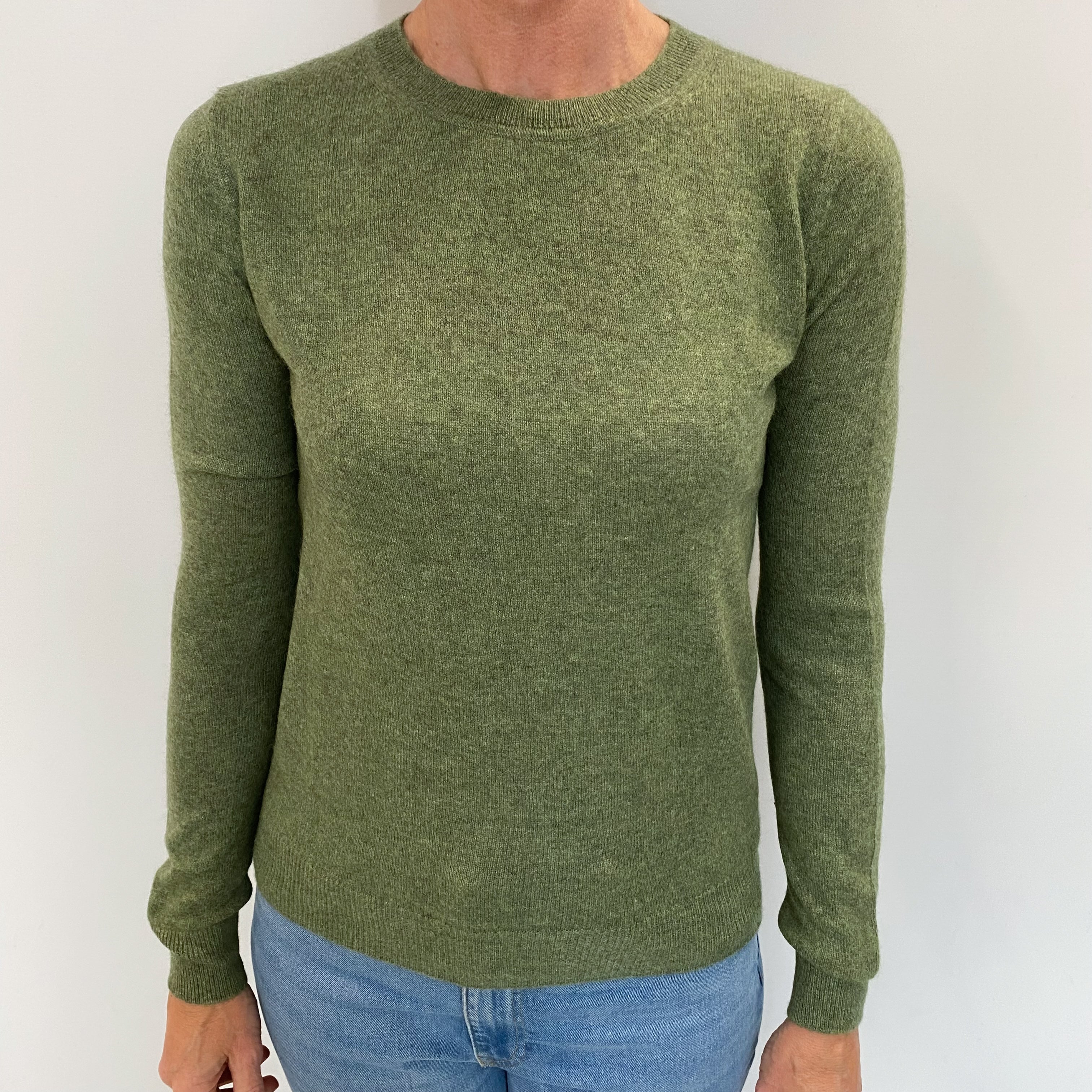 Moss Green Cashmere Crew Neck Jumper Small