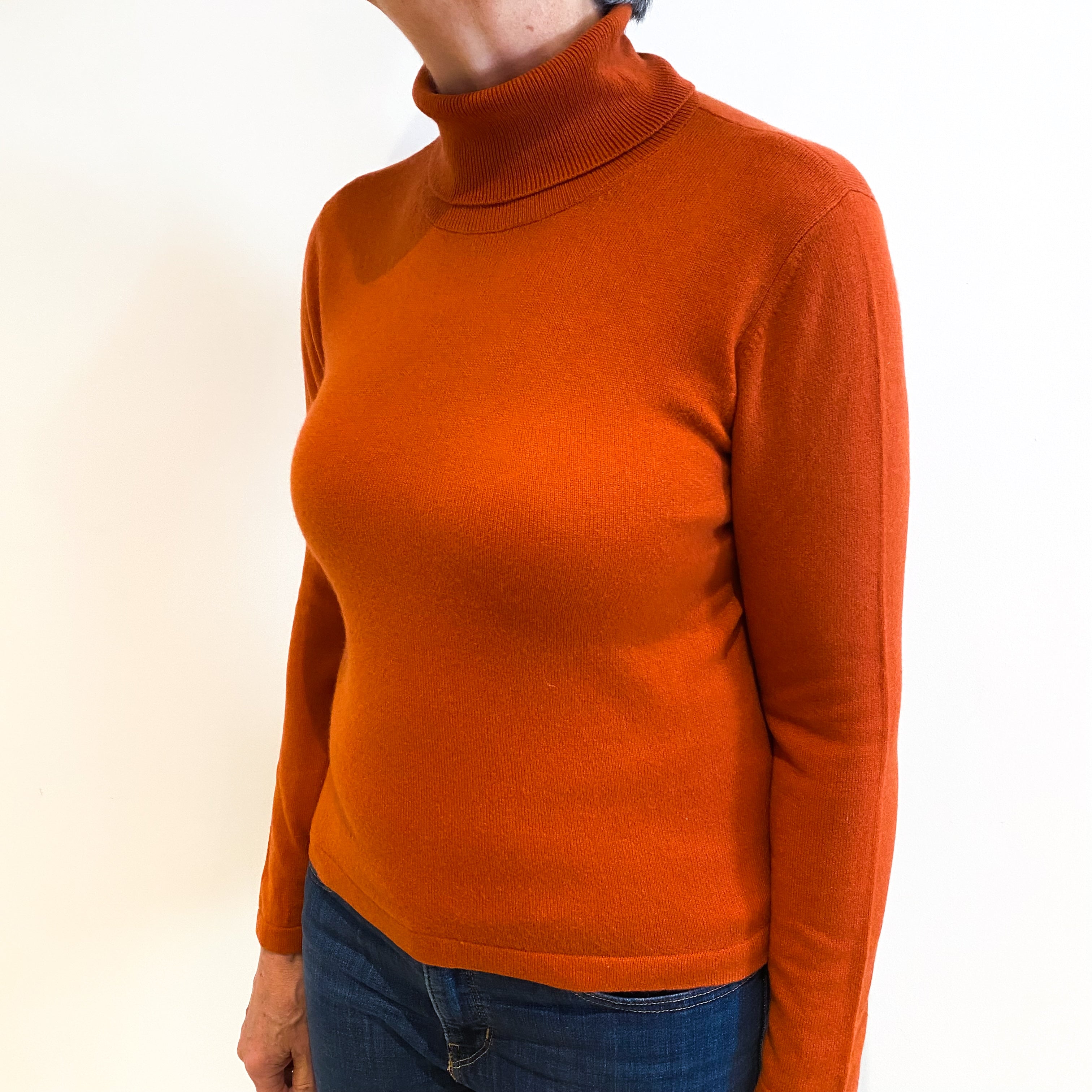 Pumpkin Orange Cashmere Polo Neck Jumper Medium