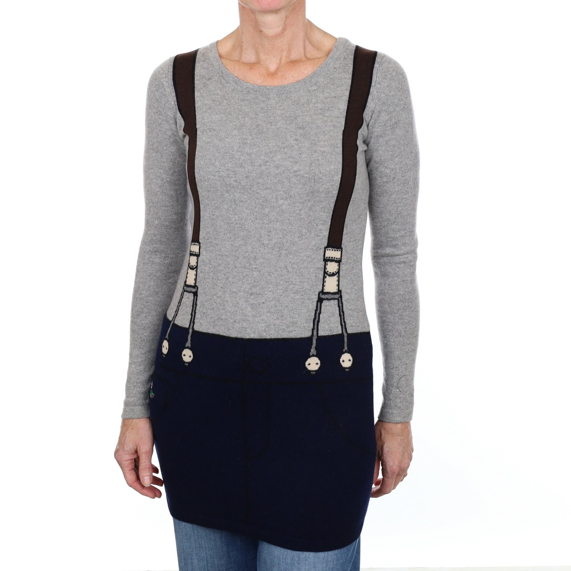 Smoke Grey ‘Braces’ Detail Cashmere Crew Neck Jumper Small