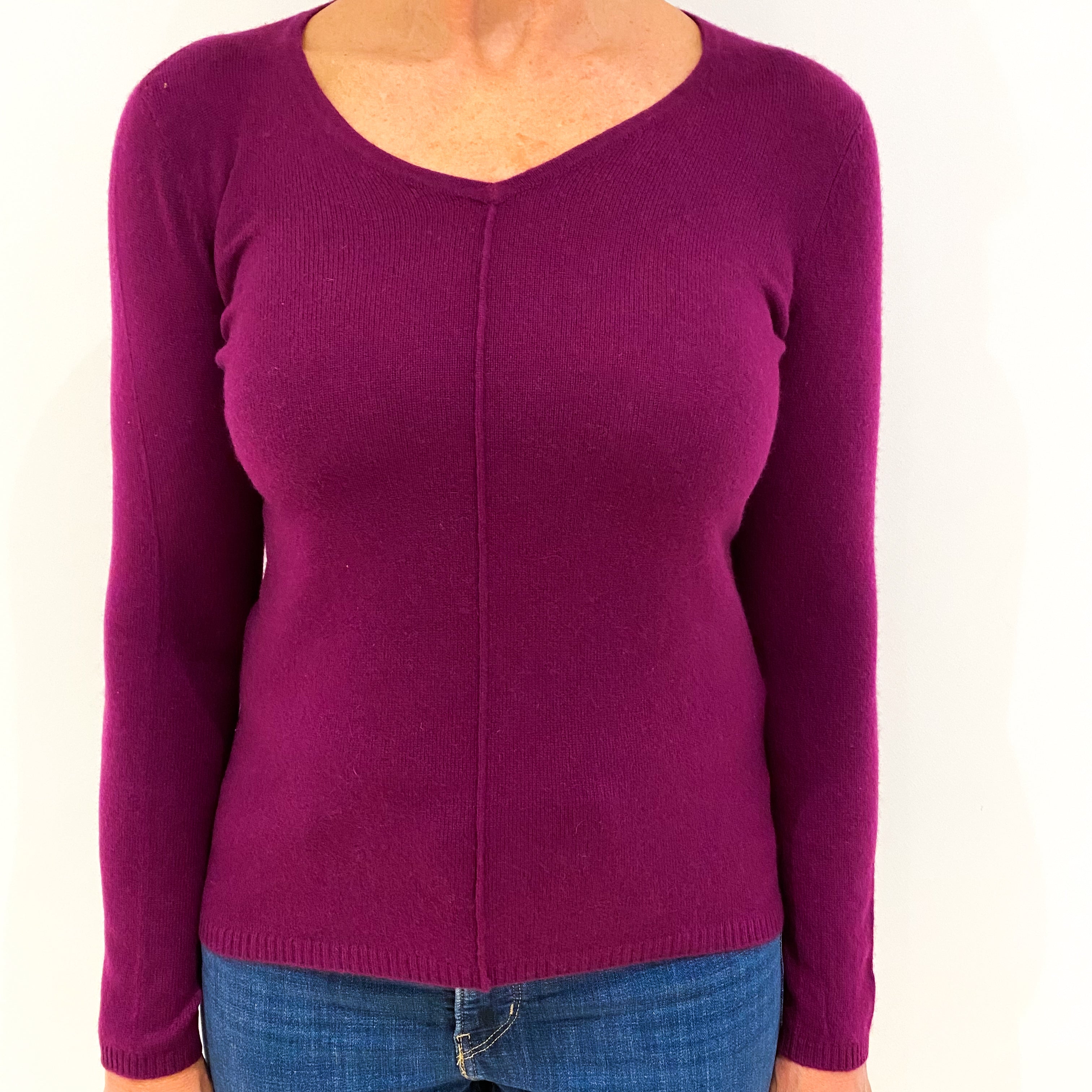 Plum Purple Cashmere V-Neck Jumper Medium