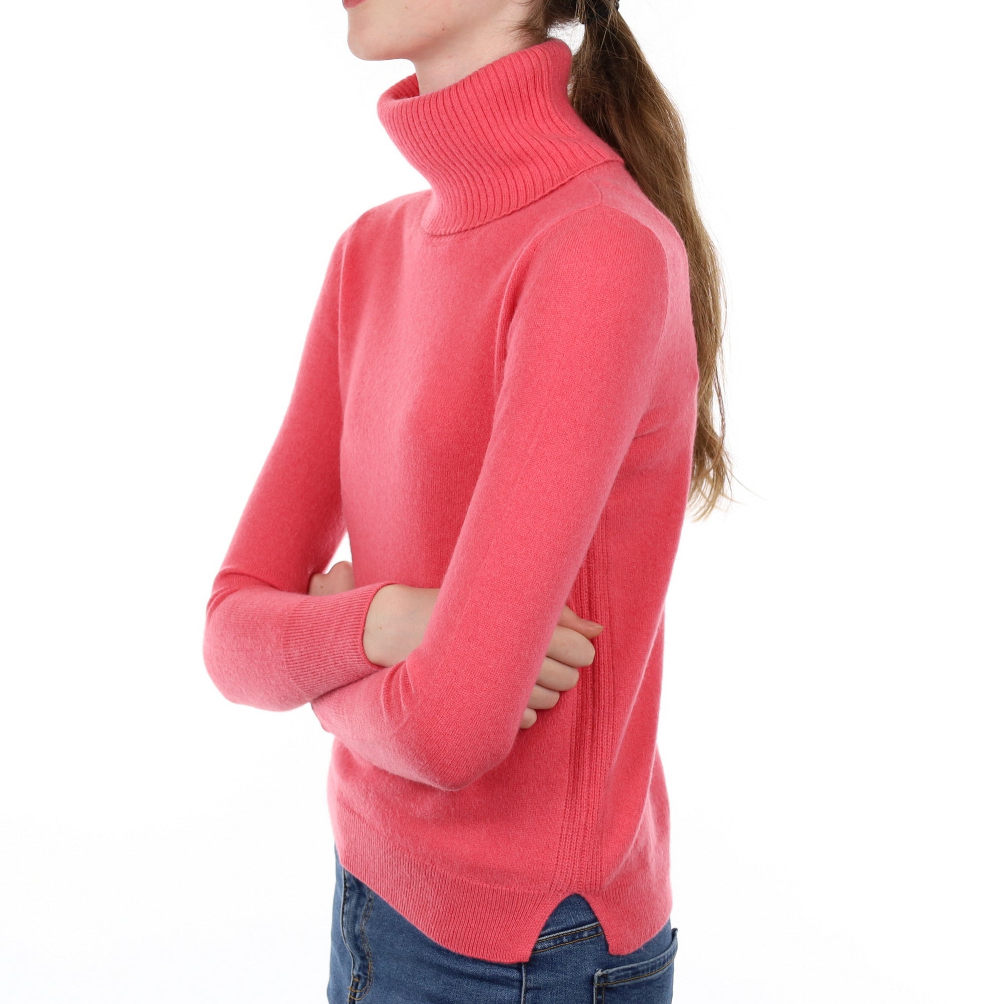 Lupin Pink Cashmere Polo Neck Jumper Extra Small