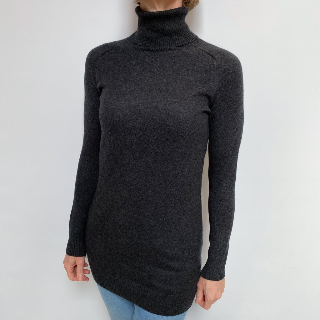 Charcoal Grey Cashmere Polo Neck Jumper Small