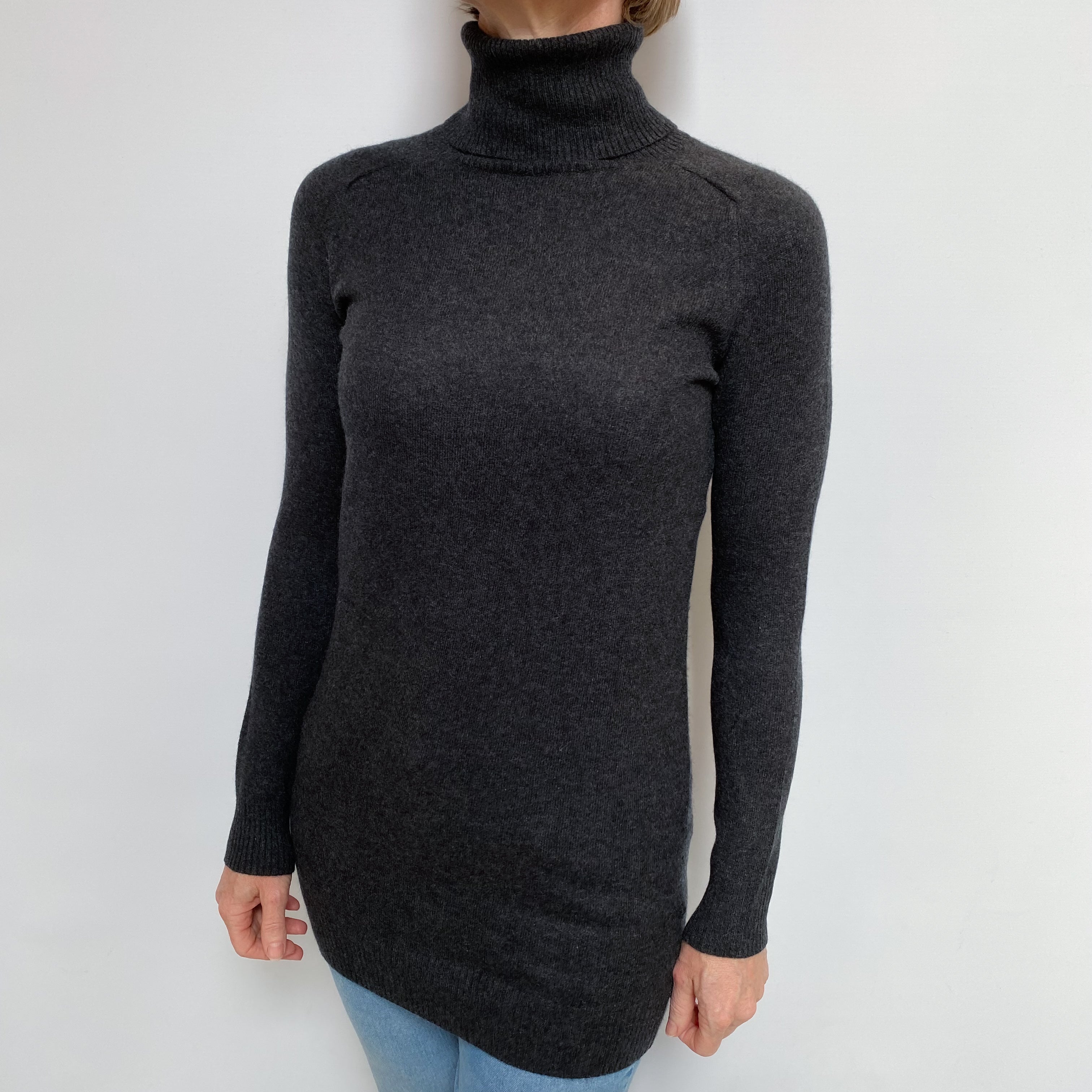 Charcoal Grey Cashmere Polo Neck Jumper Small