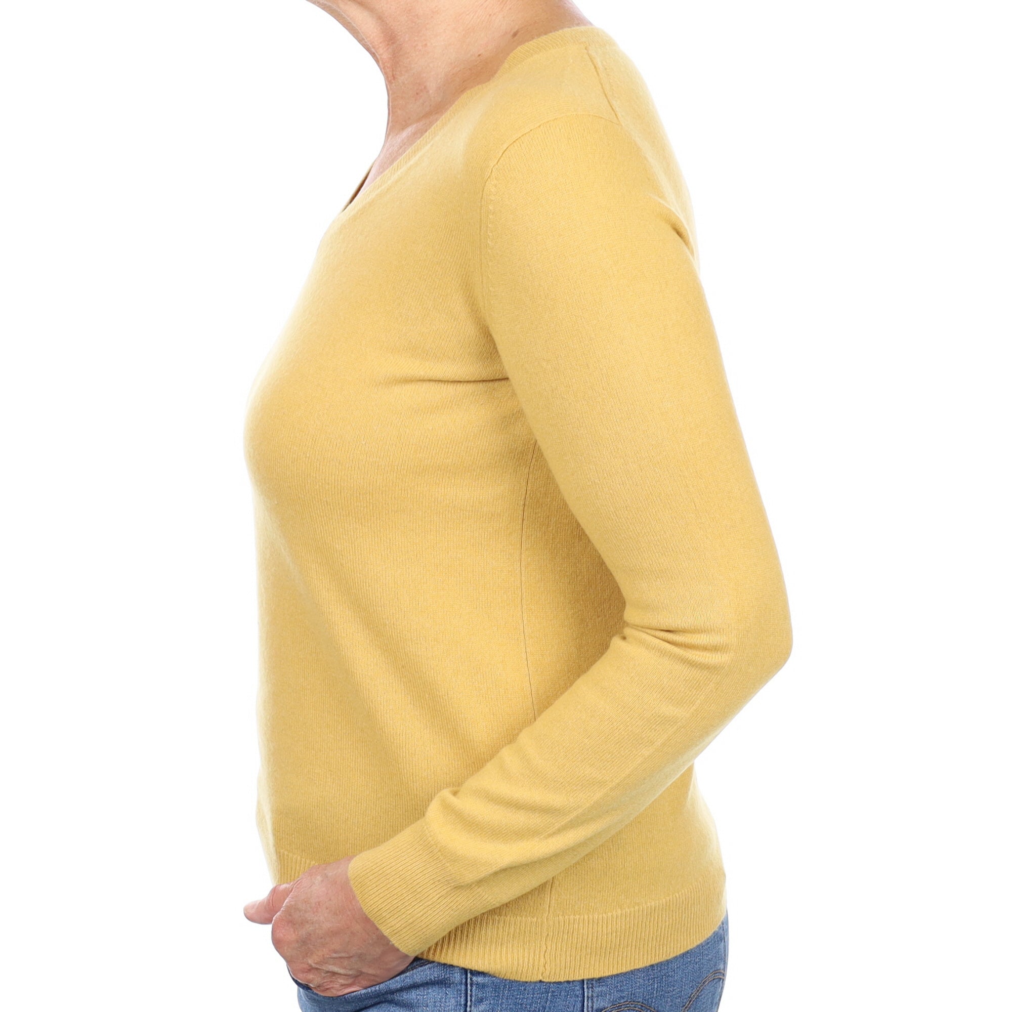 Mustard Yellow Cashmere V Neck Jumper Medium