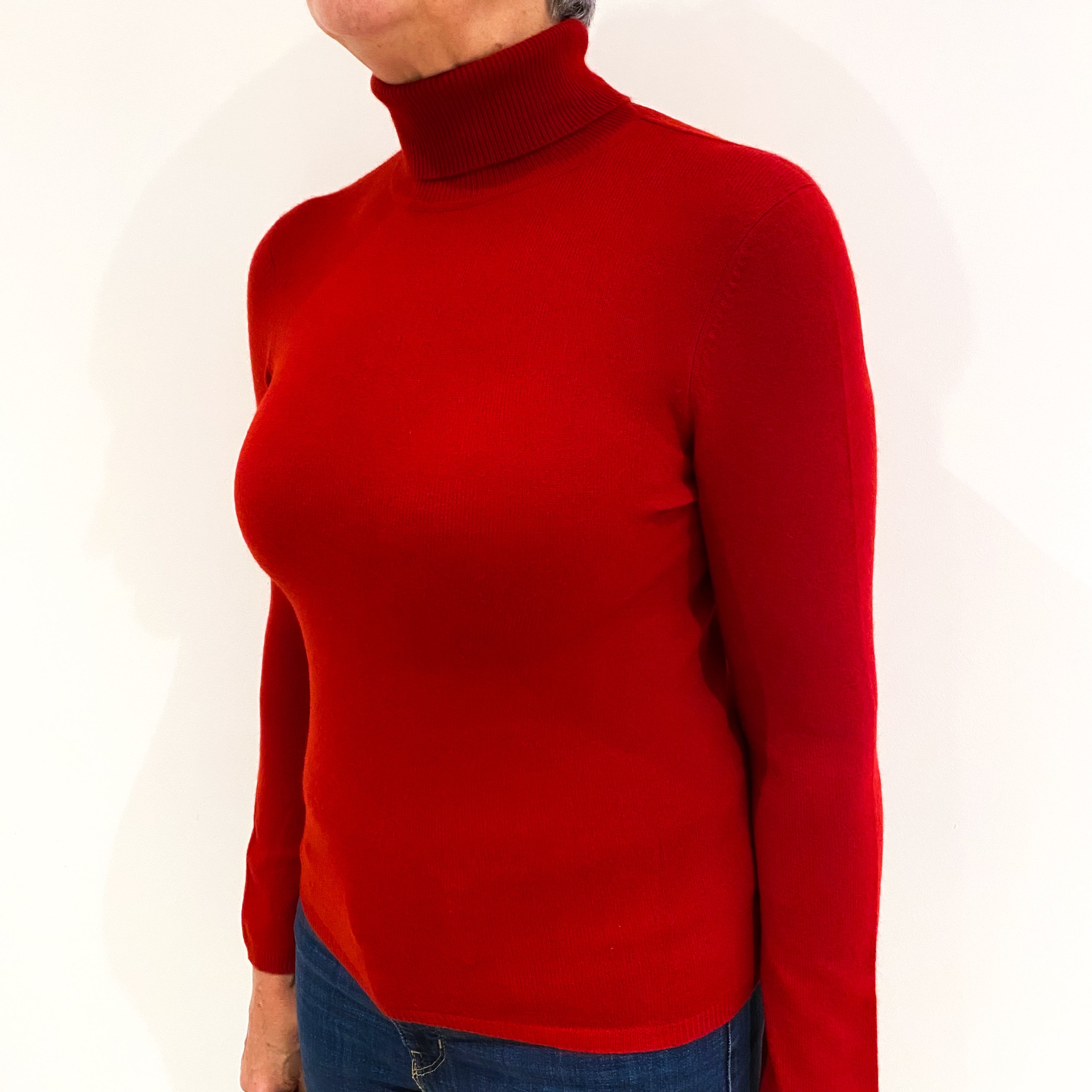 Scarlet Red Cashmere Polo Neck Jumper Medium