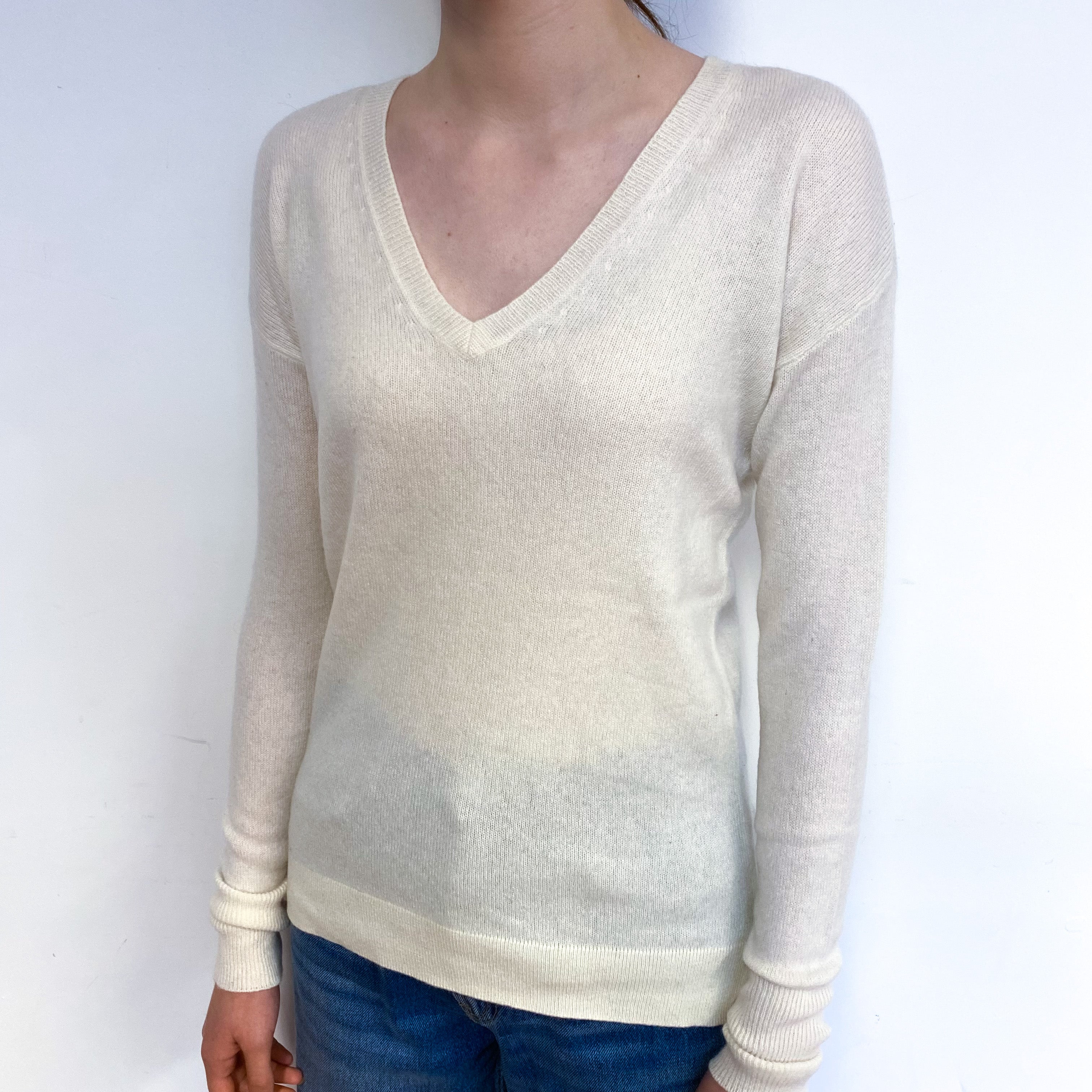 Cream Lightweight Cashmere V-Neck Jumper Extra Small