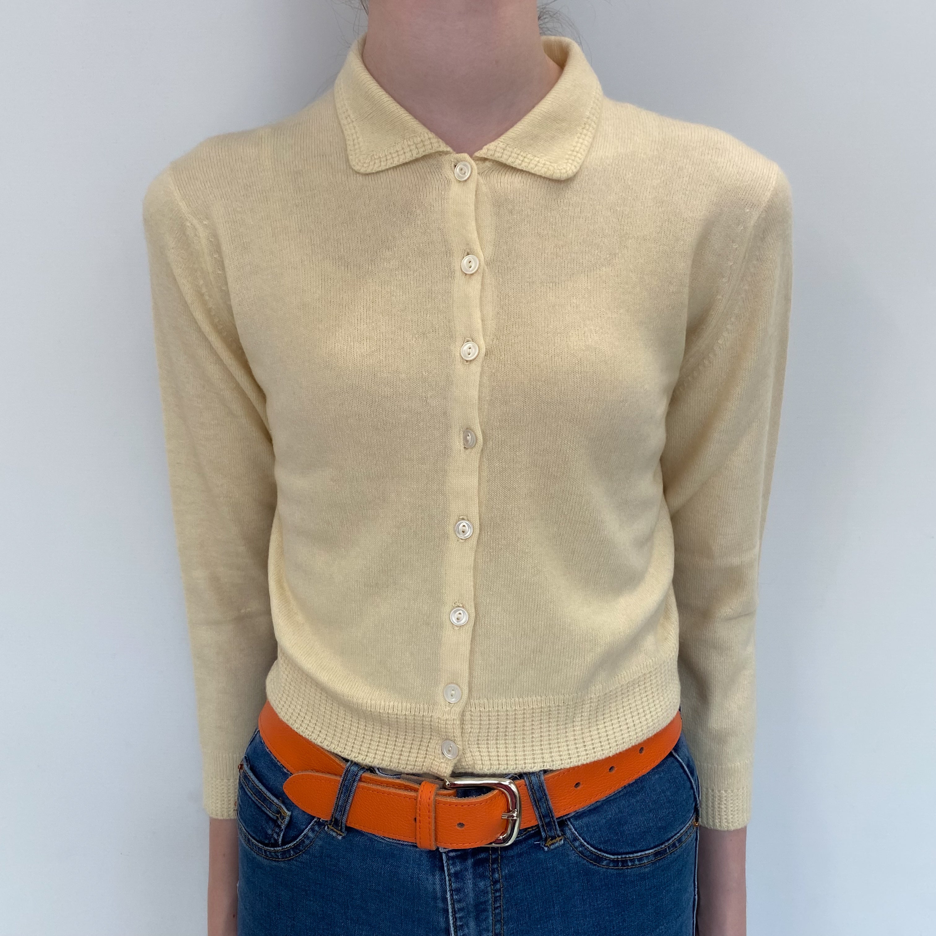 Scottish Vintage Cream Cashmere Collared Cardigan Extra Small