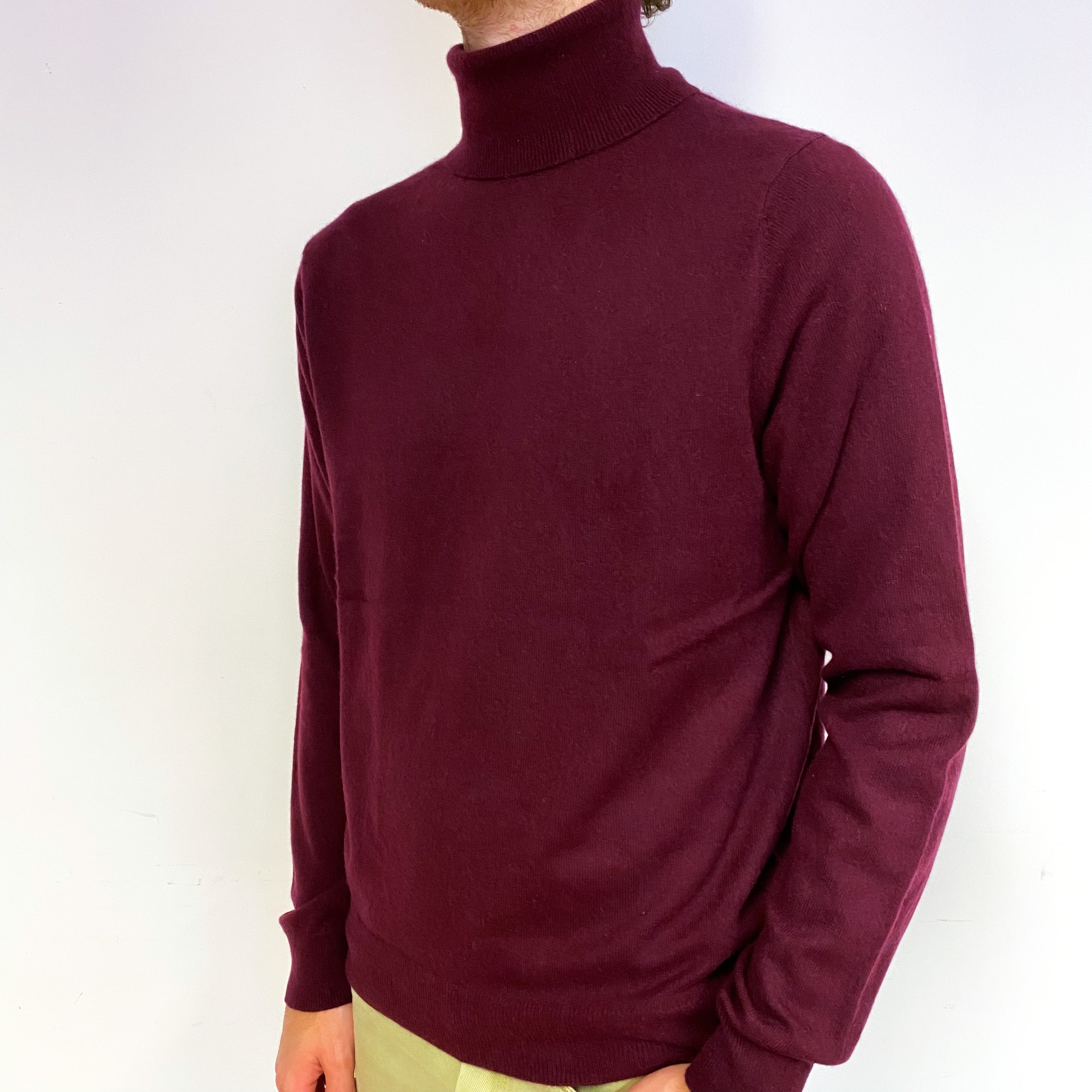 Men's Mulberry Purple Cashmere Polo Neck Jumper Large