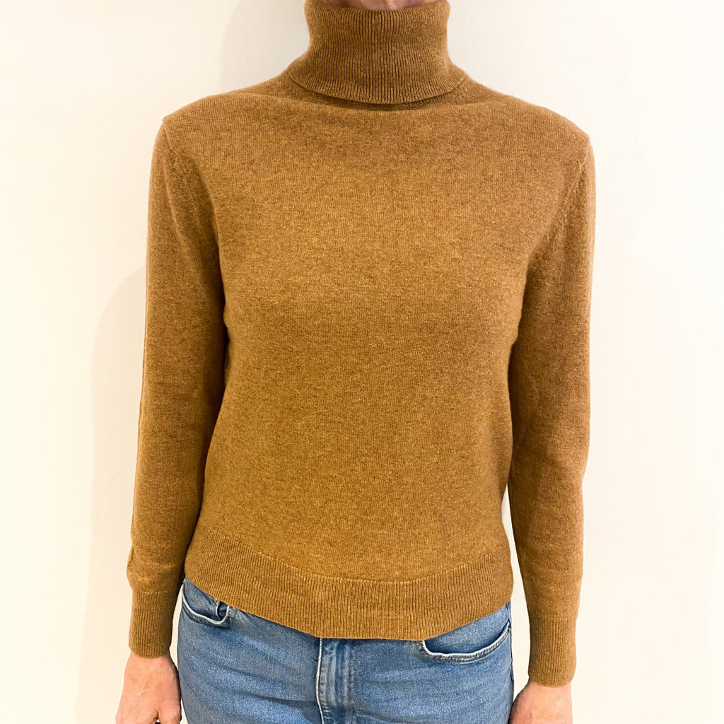 Butterscotch Brown Cashmere Polo Neck Jumper Small