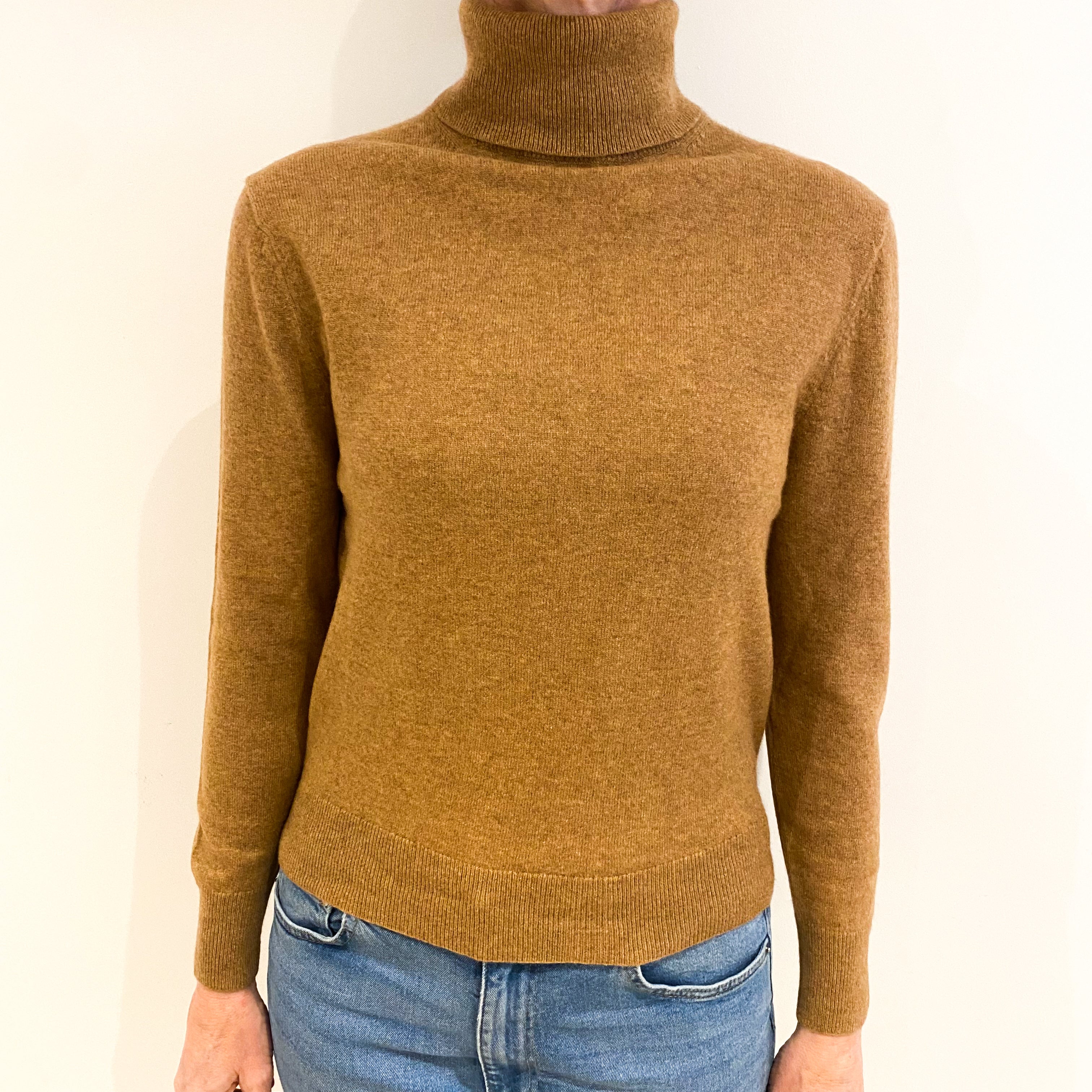 Butterscotch Brown Cashmere Polo Neck Jumper Small