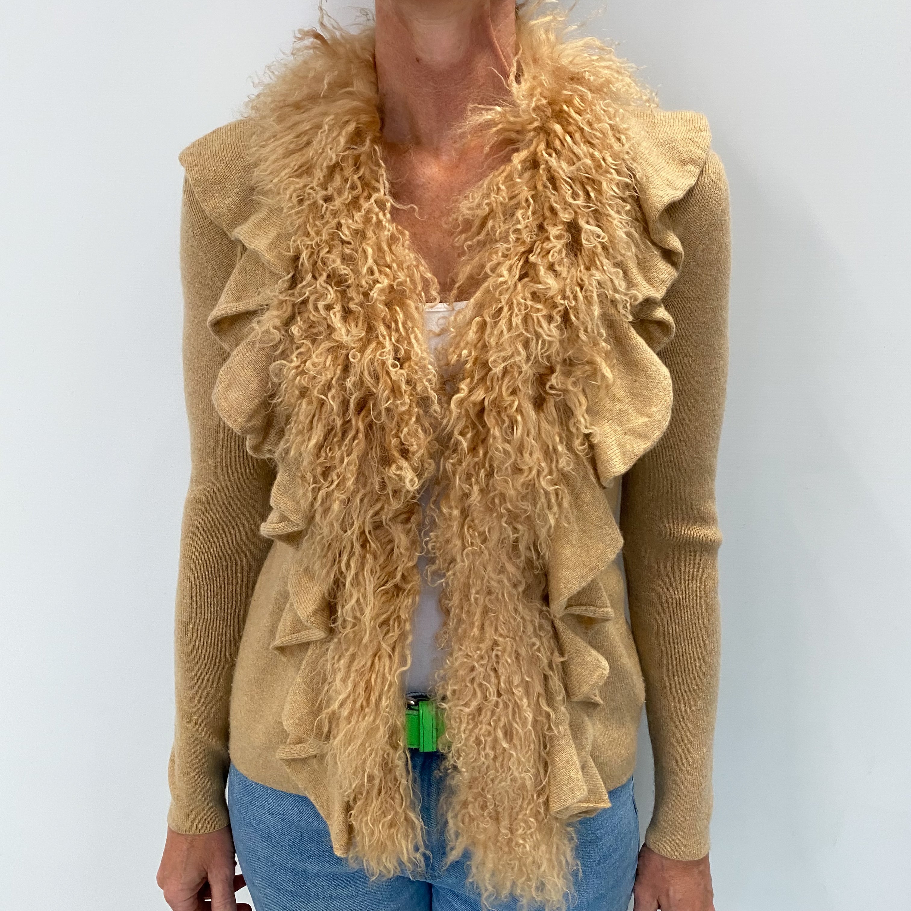 Came Brown Fur Trimmed Cashmere Cardigan Small