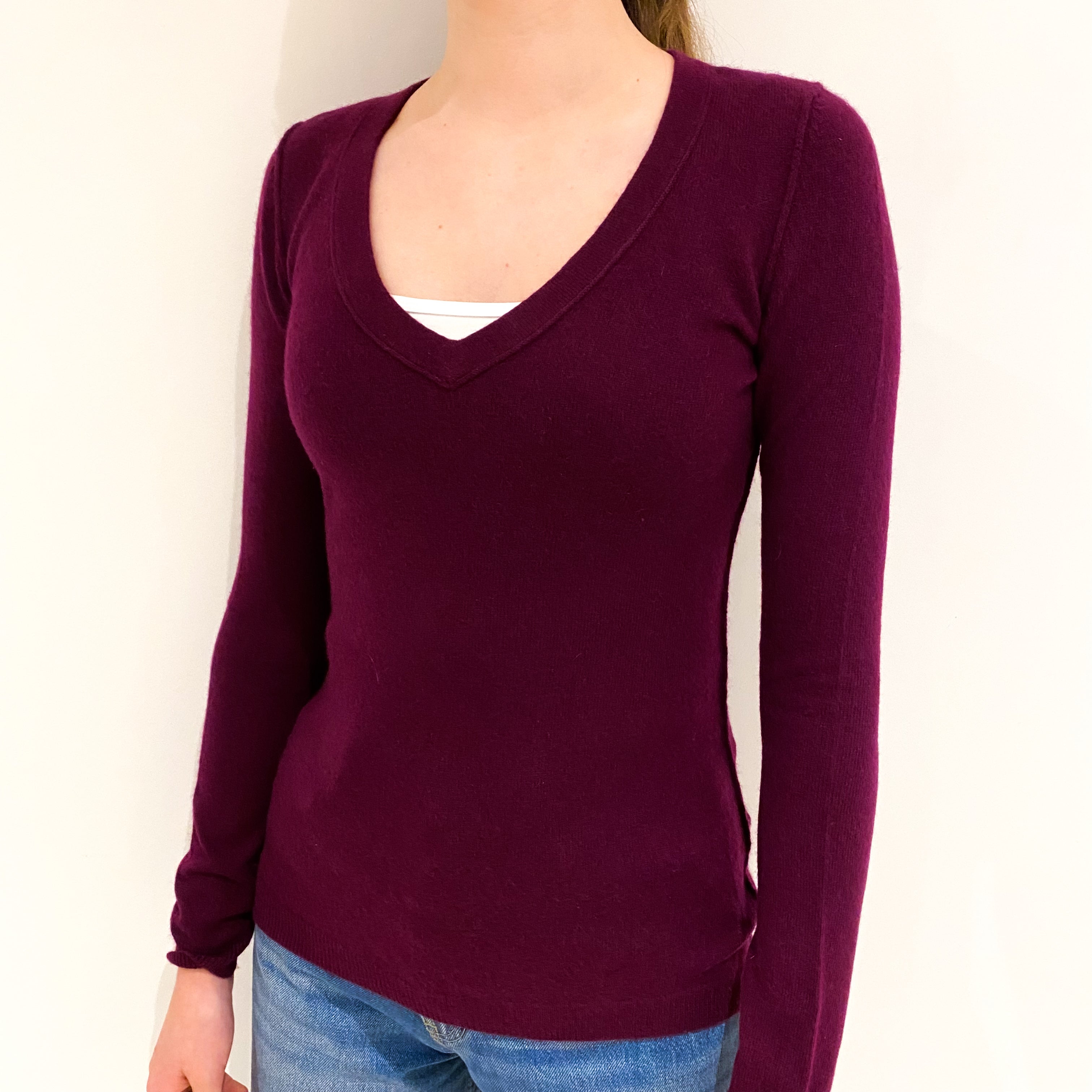 Mulberry Purple Cashmere V-Neck Jumper Extra Small