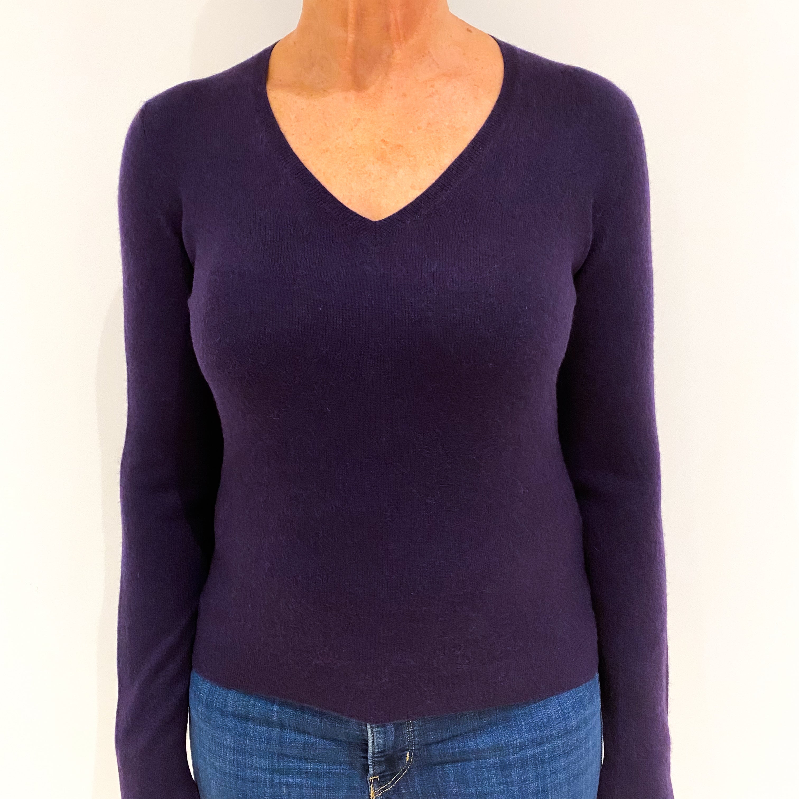 Grape Purple Cashmere V-Neck Jumper Medium