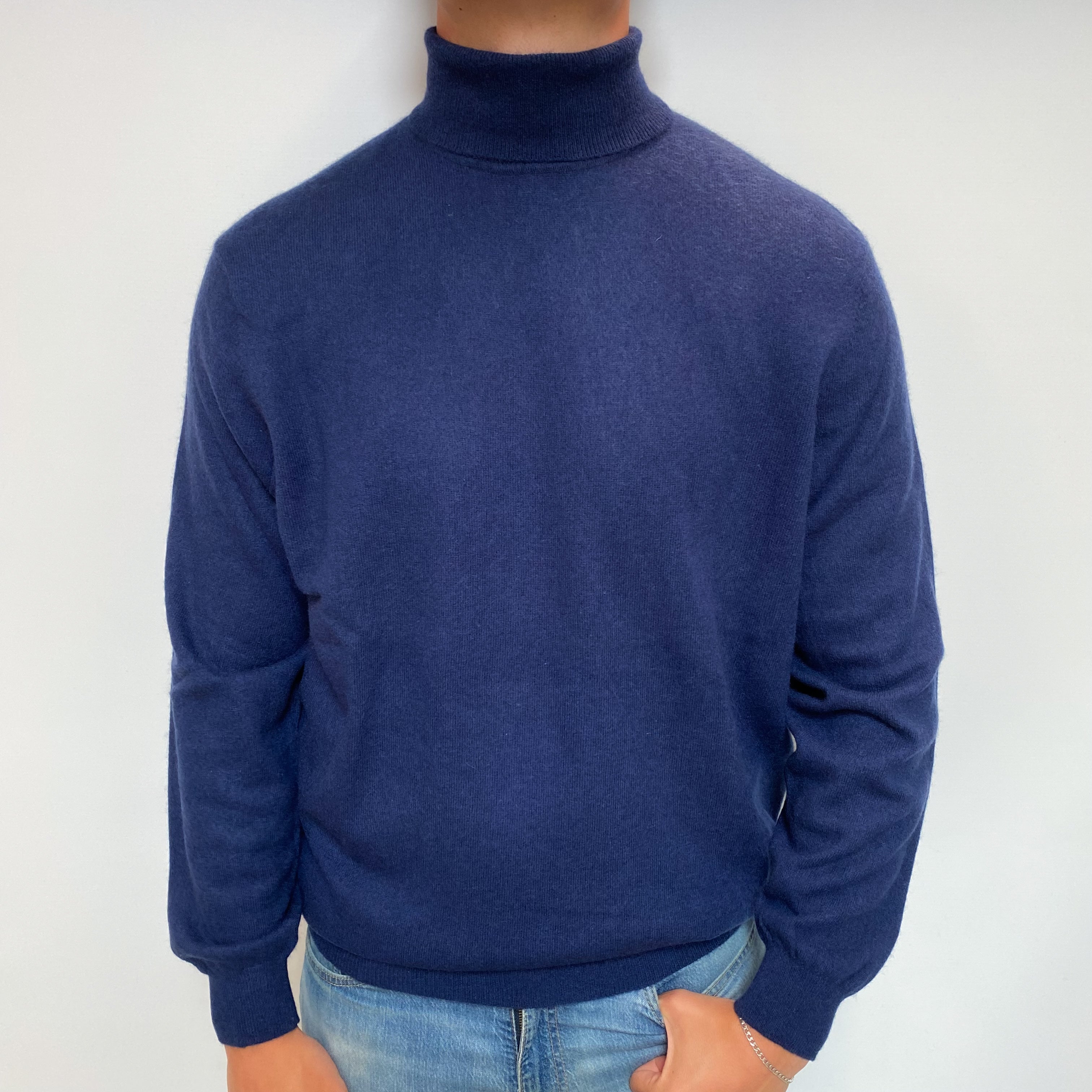 Men's Midnight Navy Cashmere Polo Neck Jumper XL