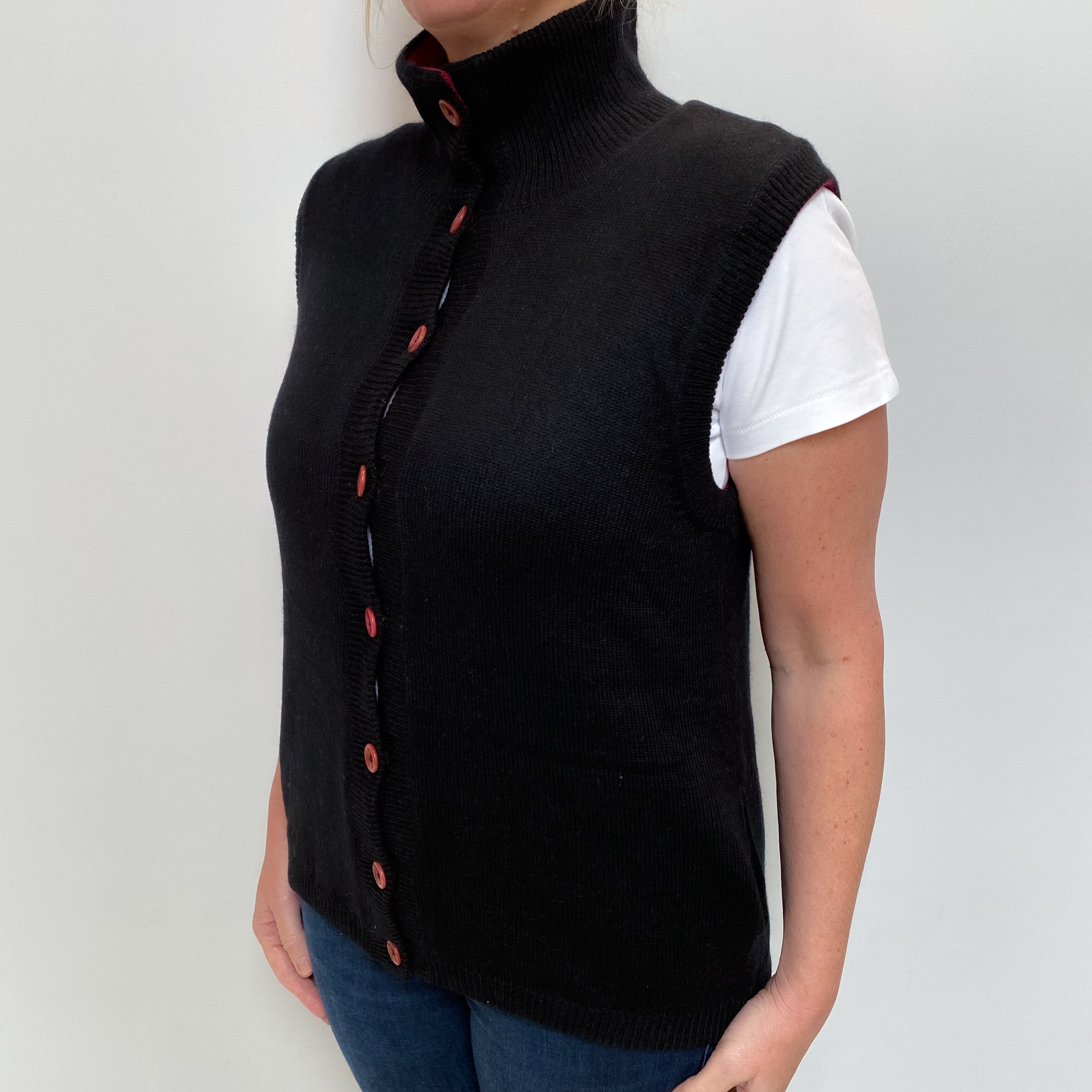 Reversible Crimson and Black Cashmere Body Warmer Large