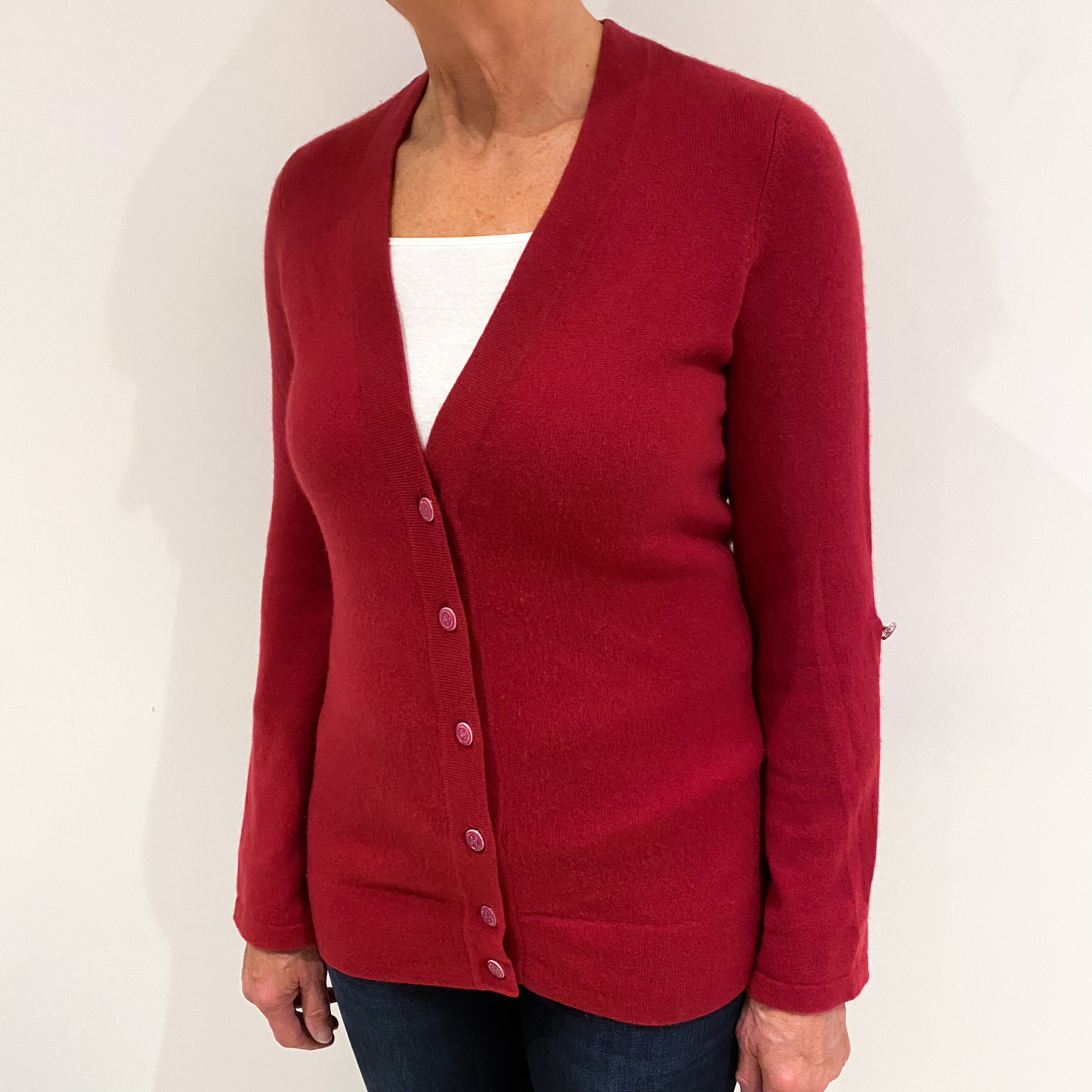 Brick Red Cashmere V Neck Cardigan Medium