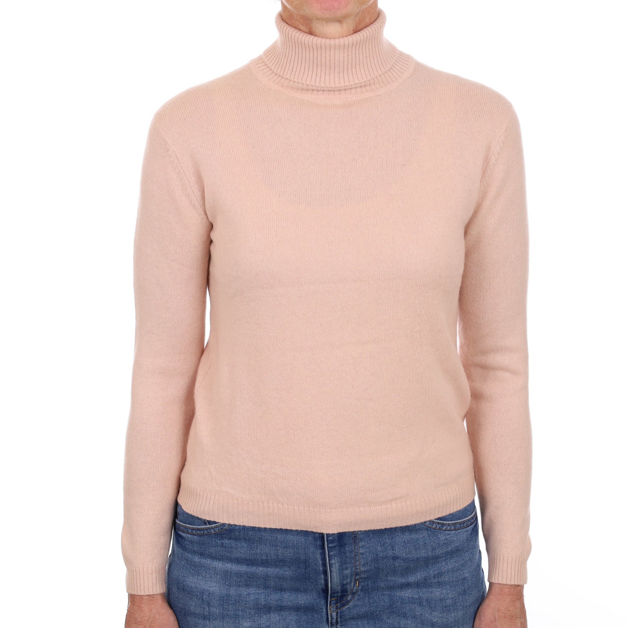 Shell Pink Cashmere Polo Neck Jumper Small